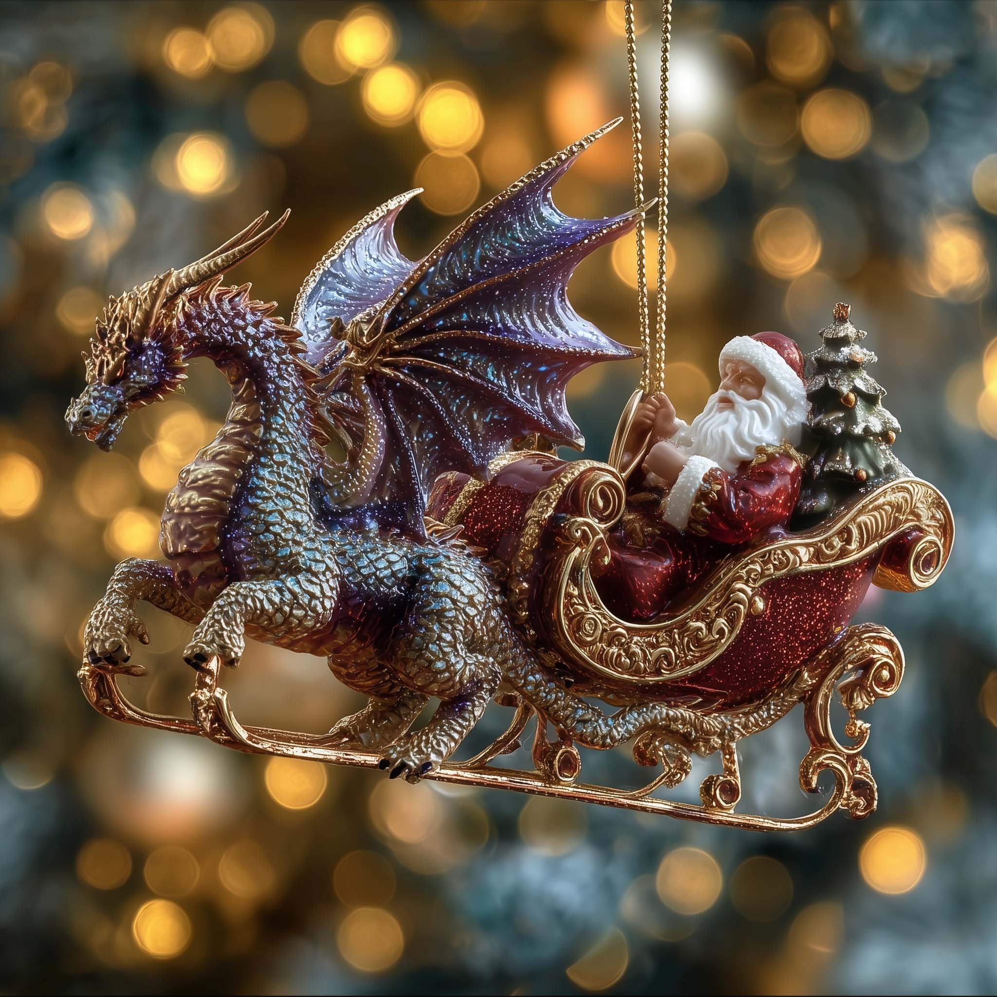 Blue Dragon Hauling the Sleigh Christmas Ornament
