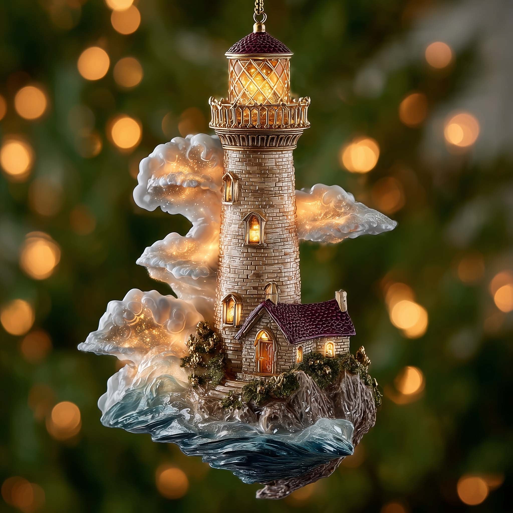 Lighthouse in the Clouds Christmas Ornament