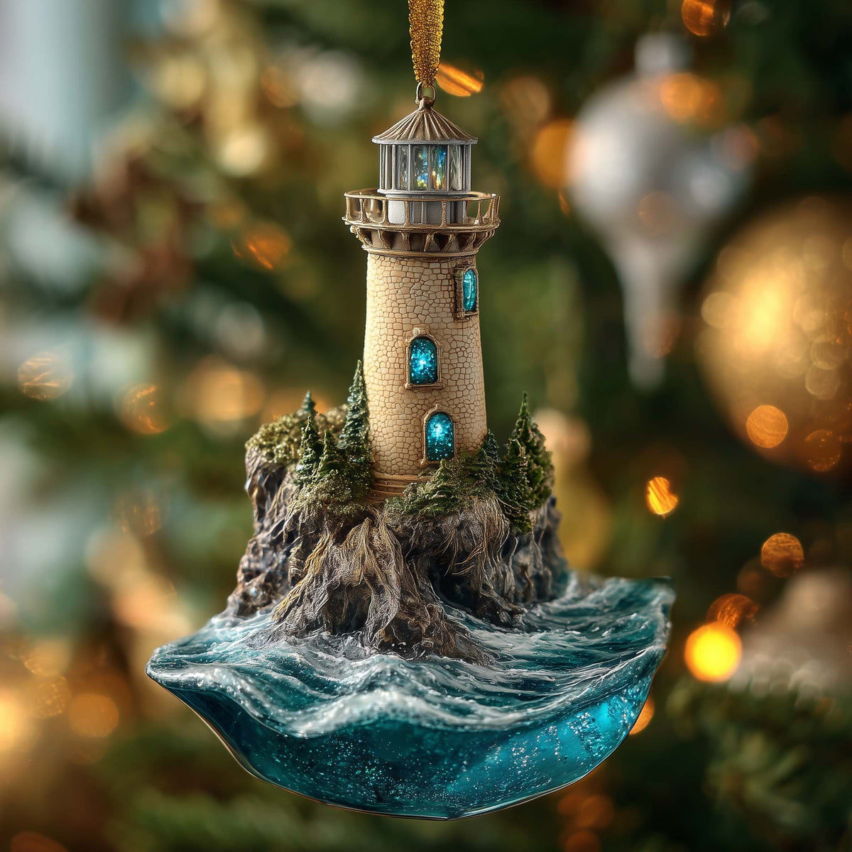 Lighthouse on a Sapphire Cove Christmas Ornament