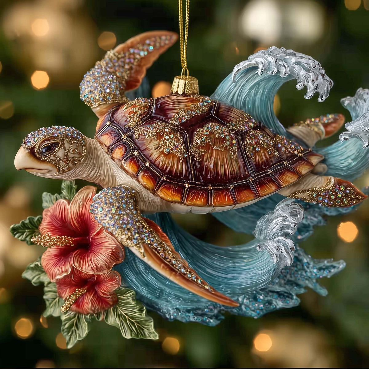 Amber Sea Turtle on the Crest Christmas Ornament