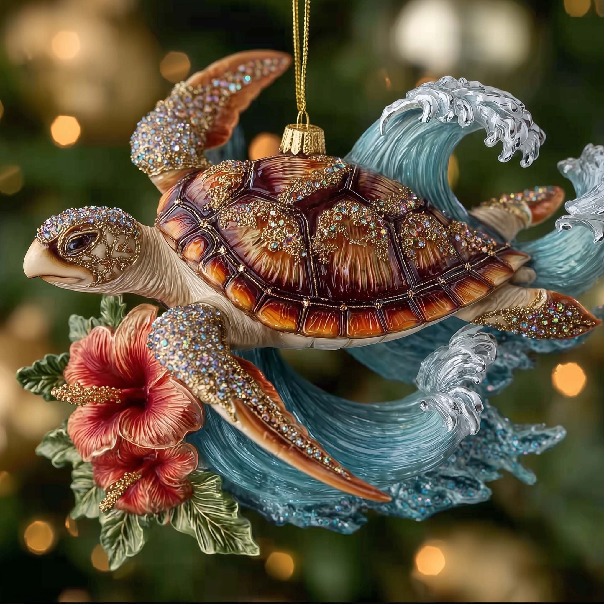 Amber Sea Turtle on the Crest Christmas Ornament