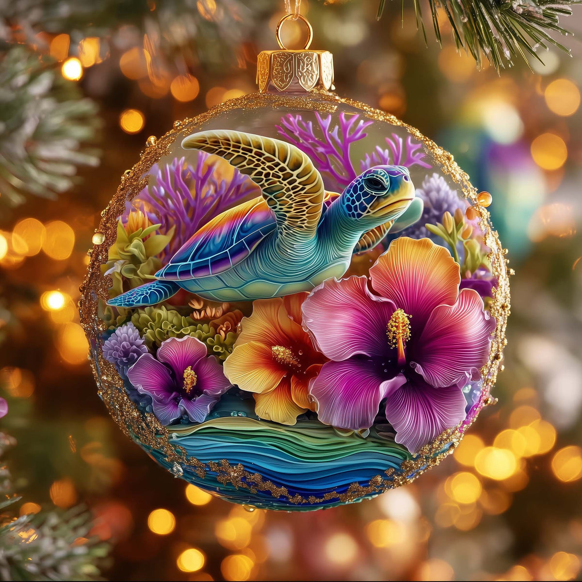 Rainbow Reef Turtle Bauble Christmas Ornament