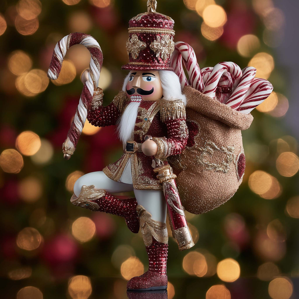 Nutcracker with a Candy Cane Sack Christmas Ornament