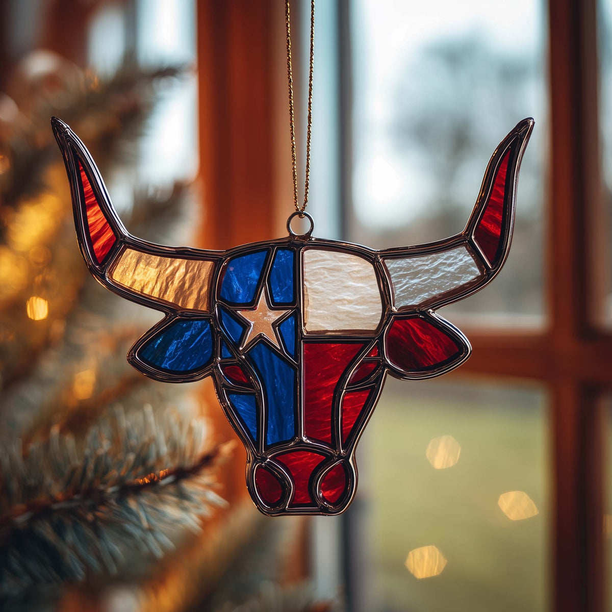 Texas Flag Longhorn Suncatcher Christmas Ornament