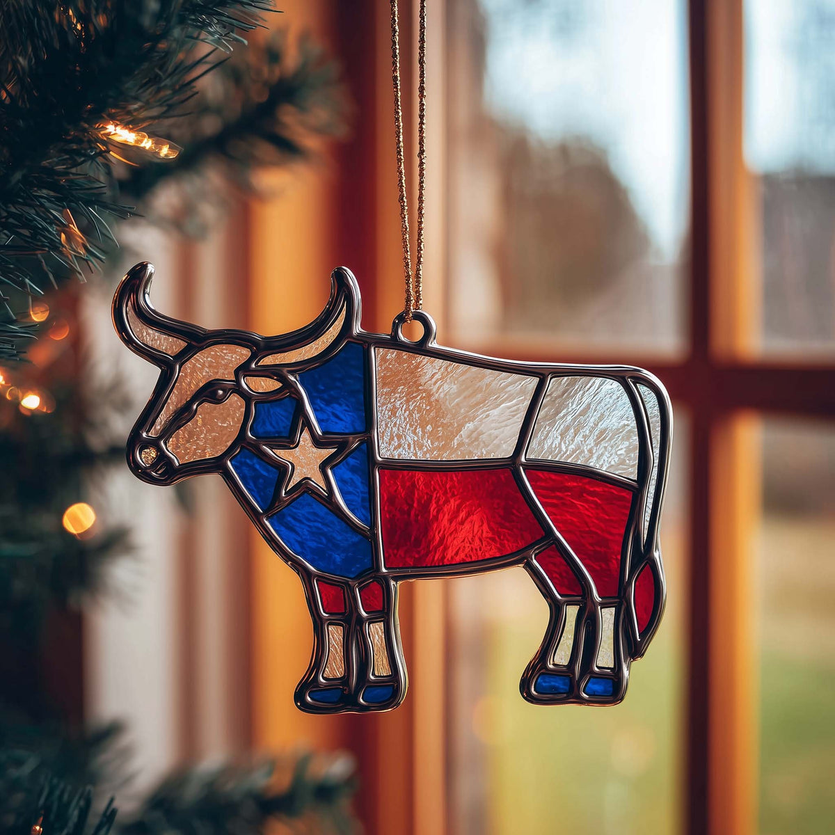 Lone Star Steer Suncatcher Christmas Ornament