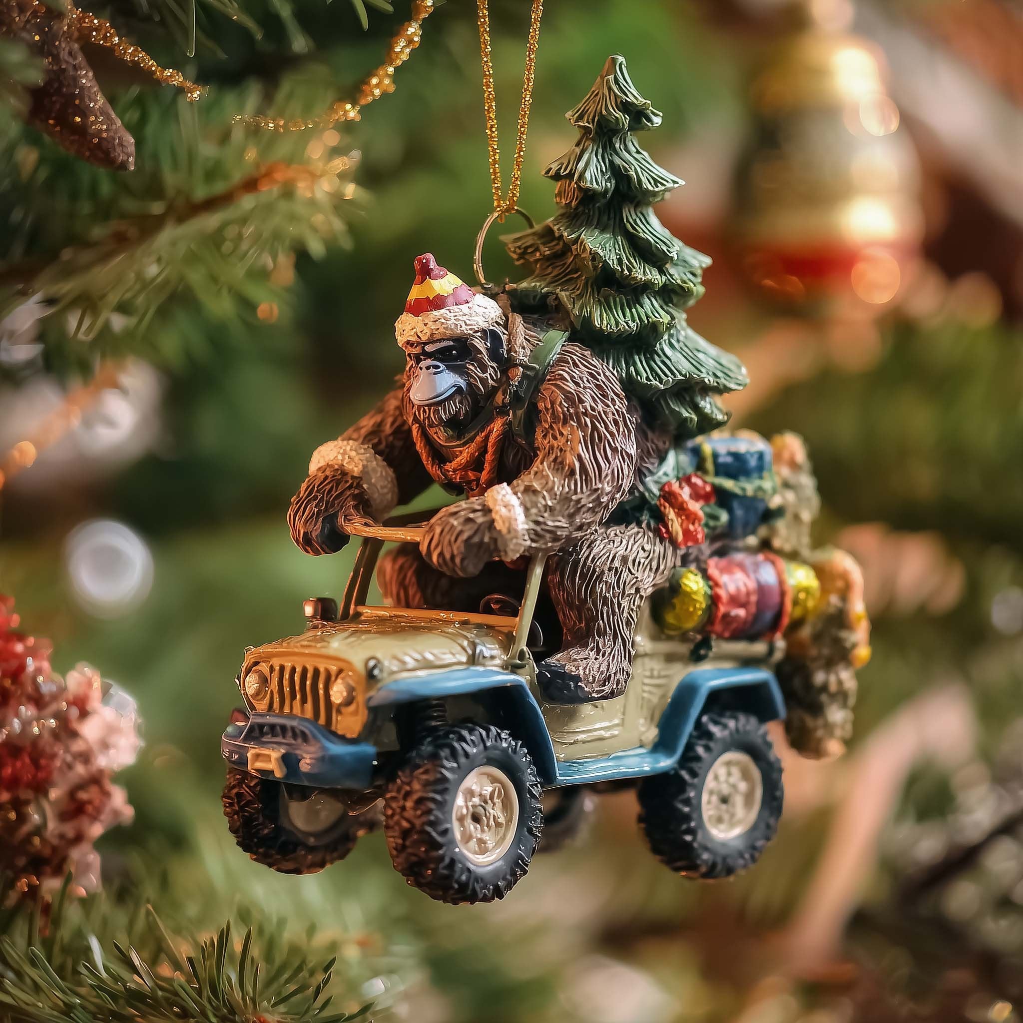 Bigfoot Driving an Off Road Truck Christmas Ornament