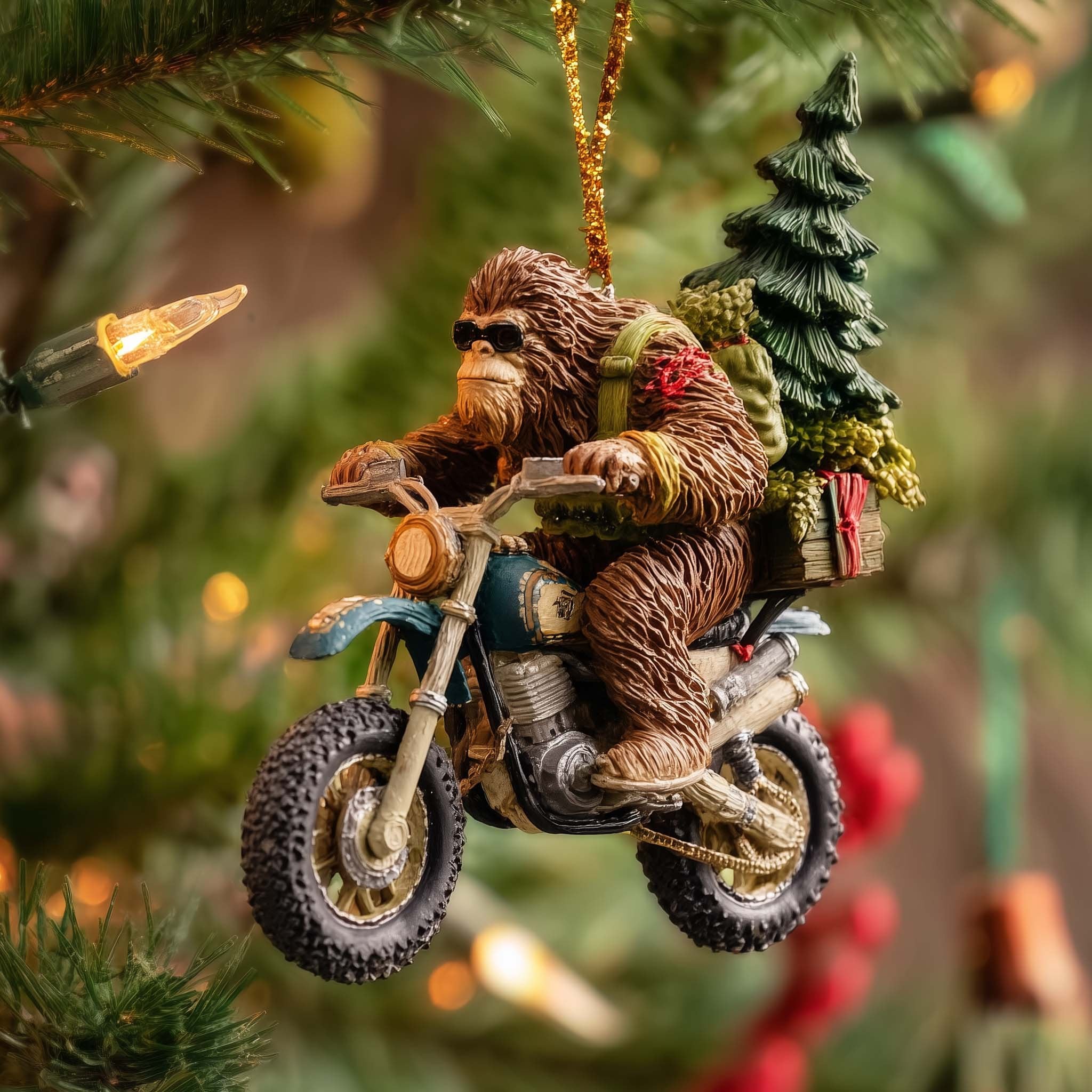 Bigfoot on a Dirt Bike Christmas Ornament