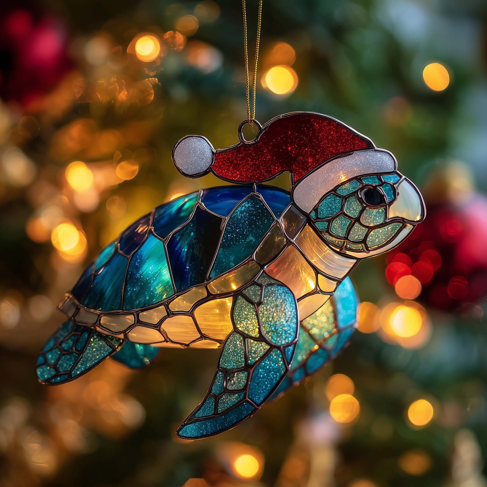 Santa Hat Sea Turtle Suncatcher Christmas Ornament