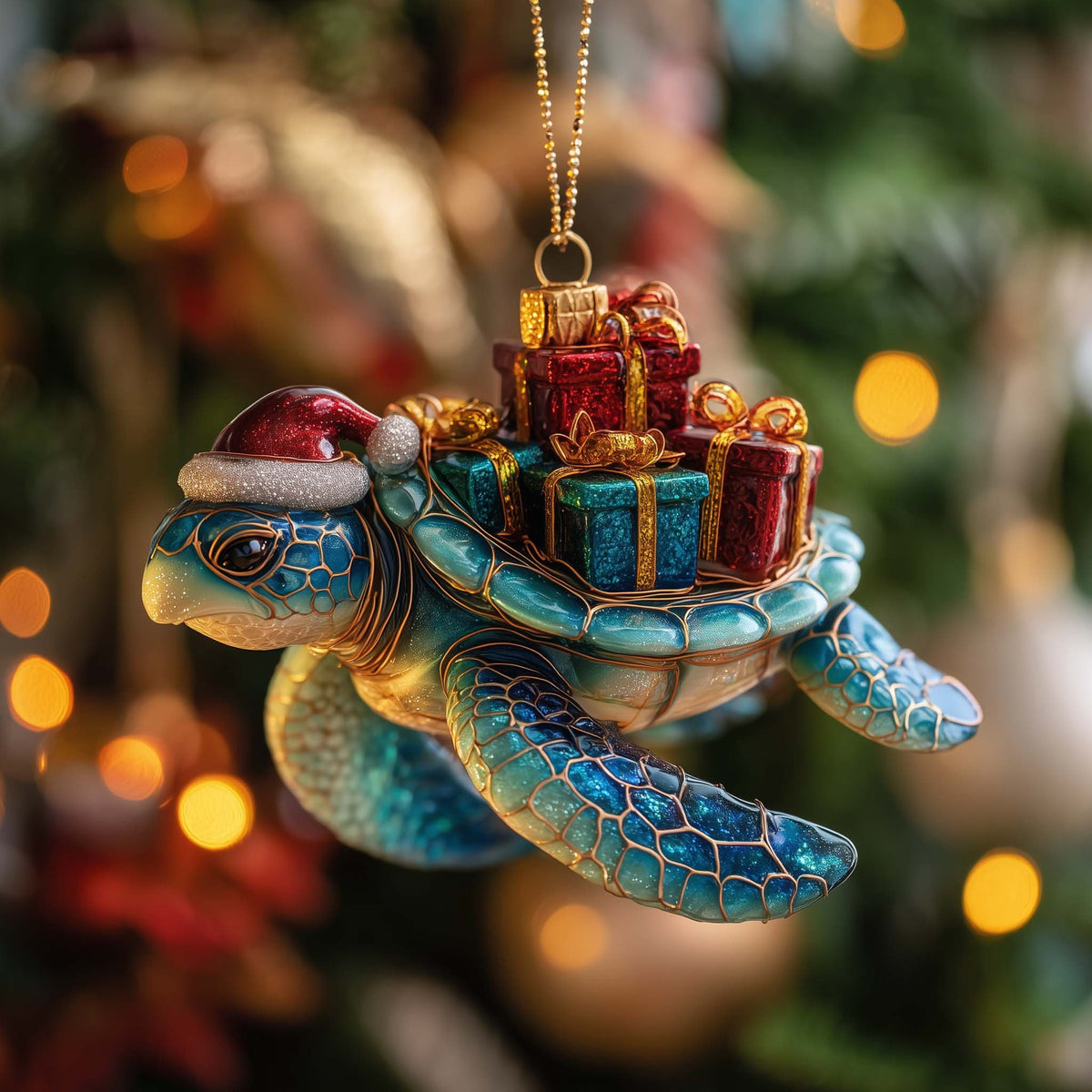 Sea Turtle Carrying Presents Christmas Ornament