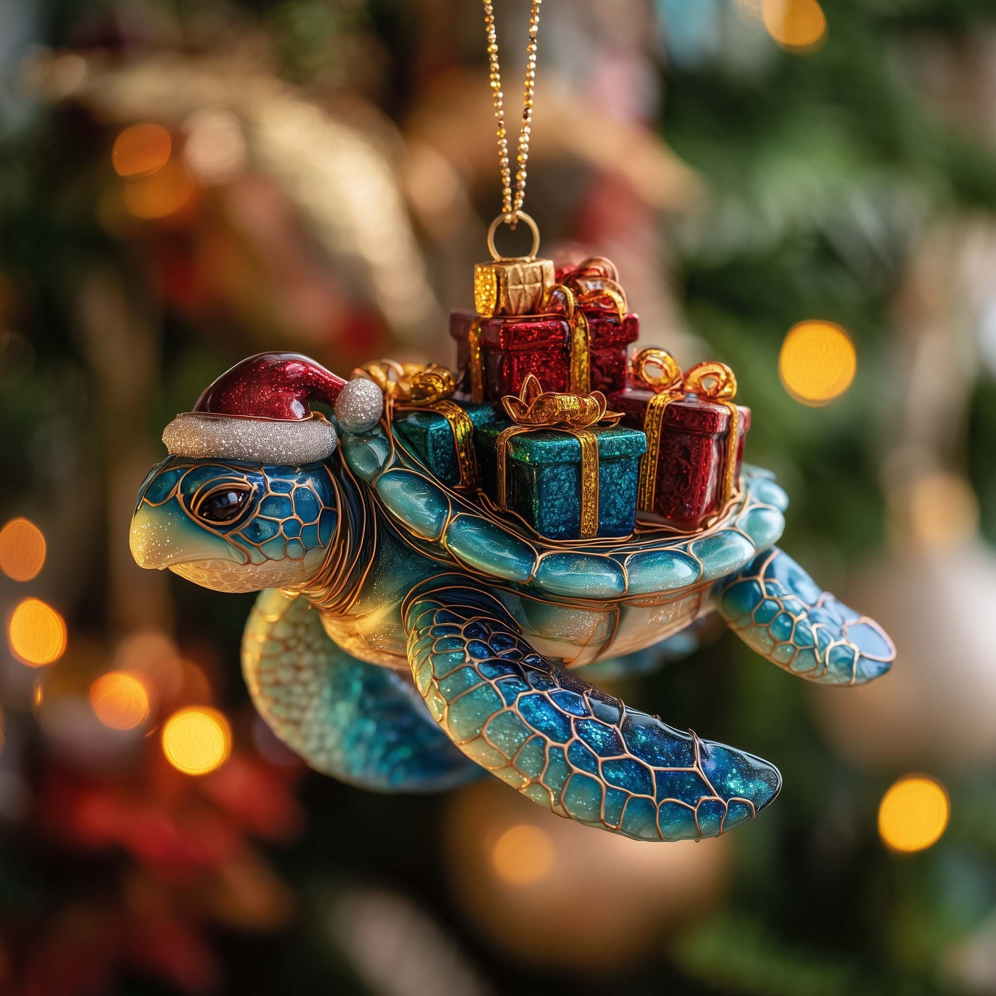 Sea Turtle Carrying Presents Christmas Ornament