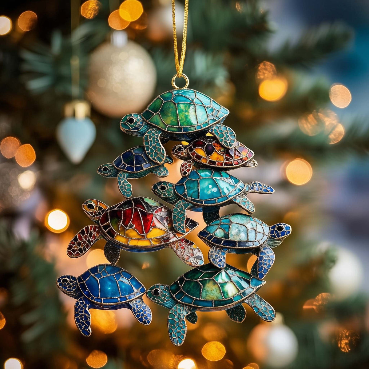 Sea Turtle Family Cascade Christmas Ornament