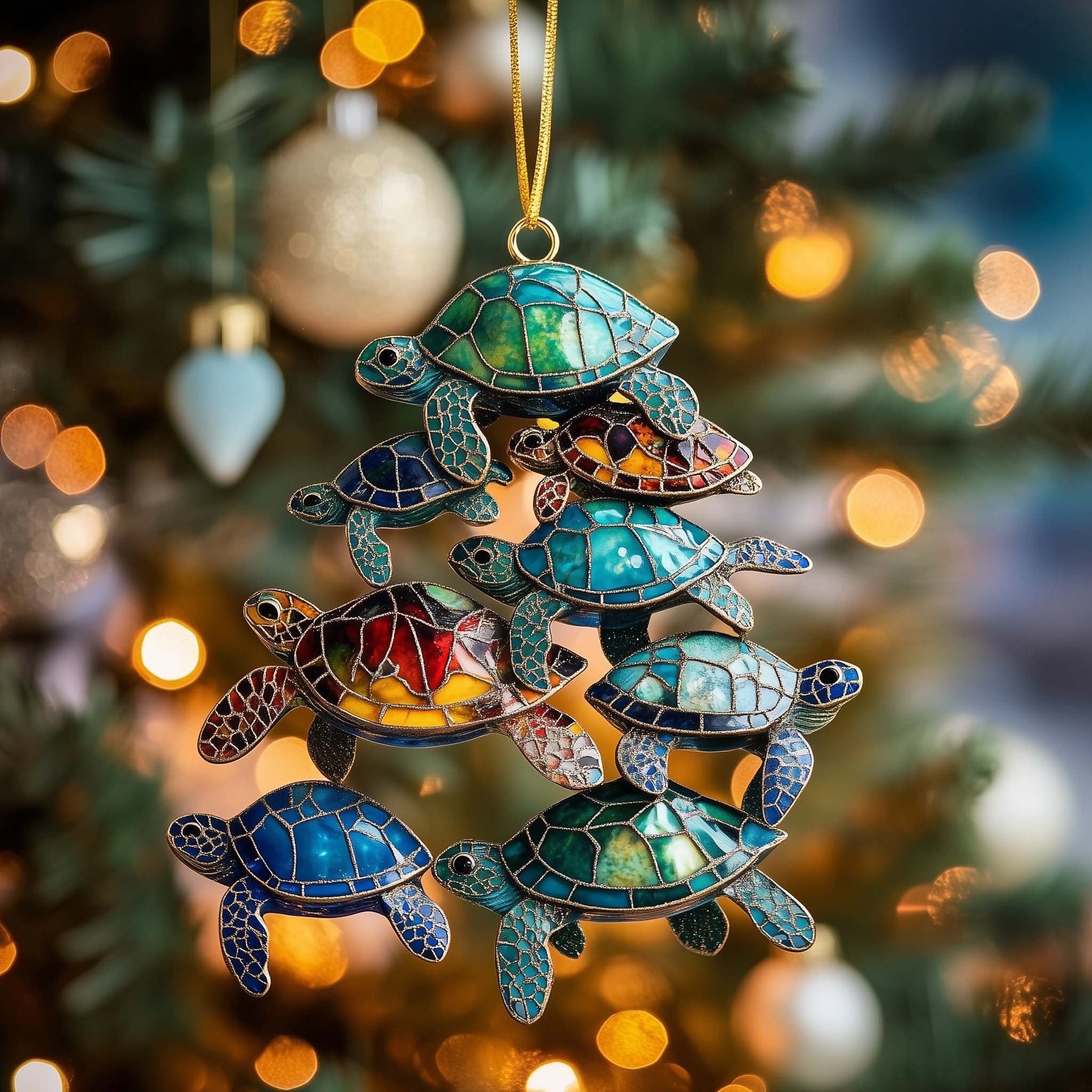 Sea Turtle Family Cascade Christmas Ornament