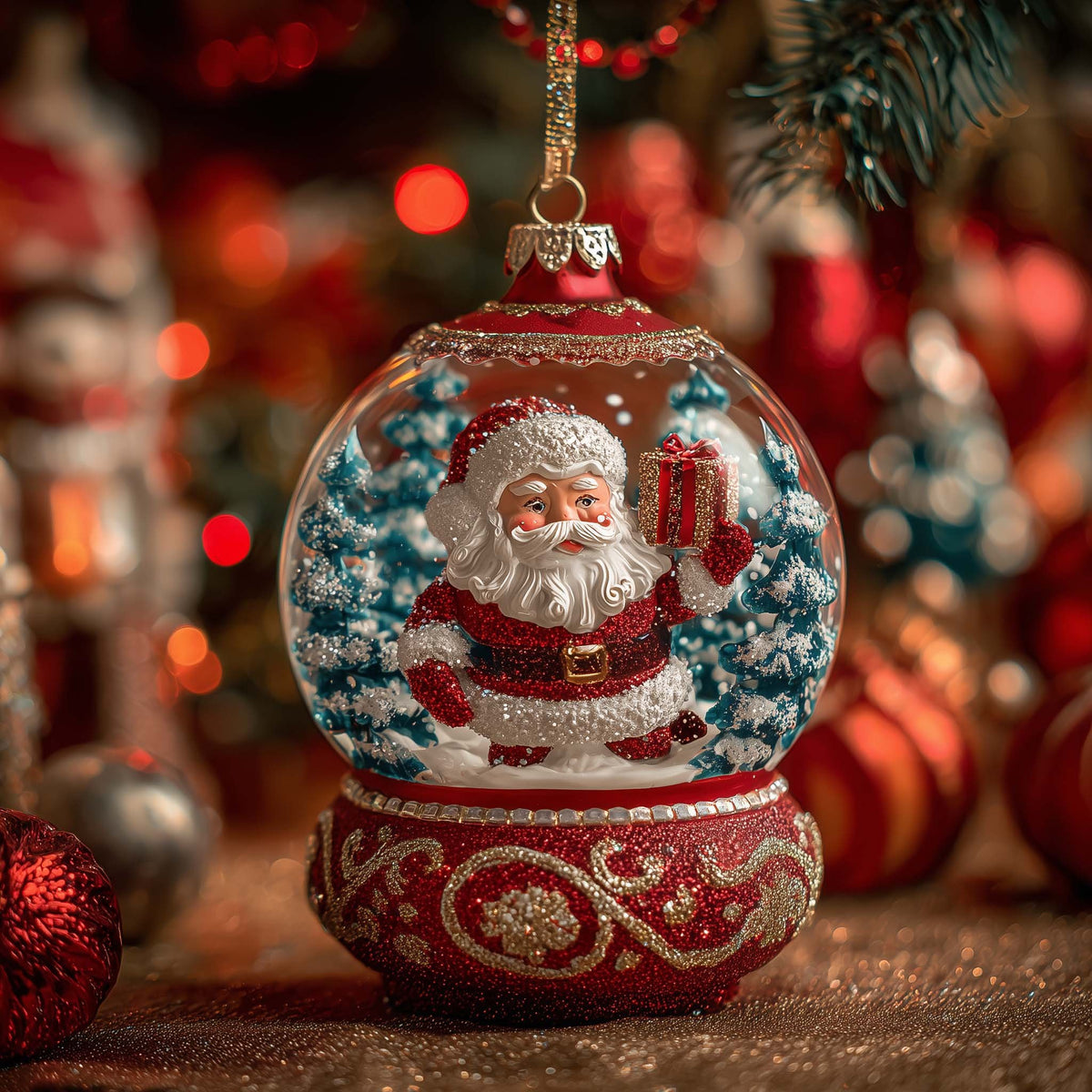 Santa in a Snow Globe Dome Christmas Ornament
