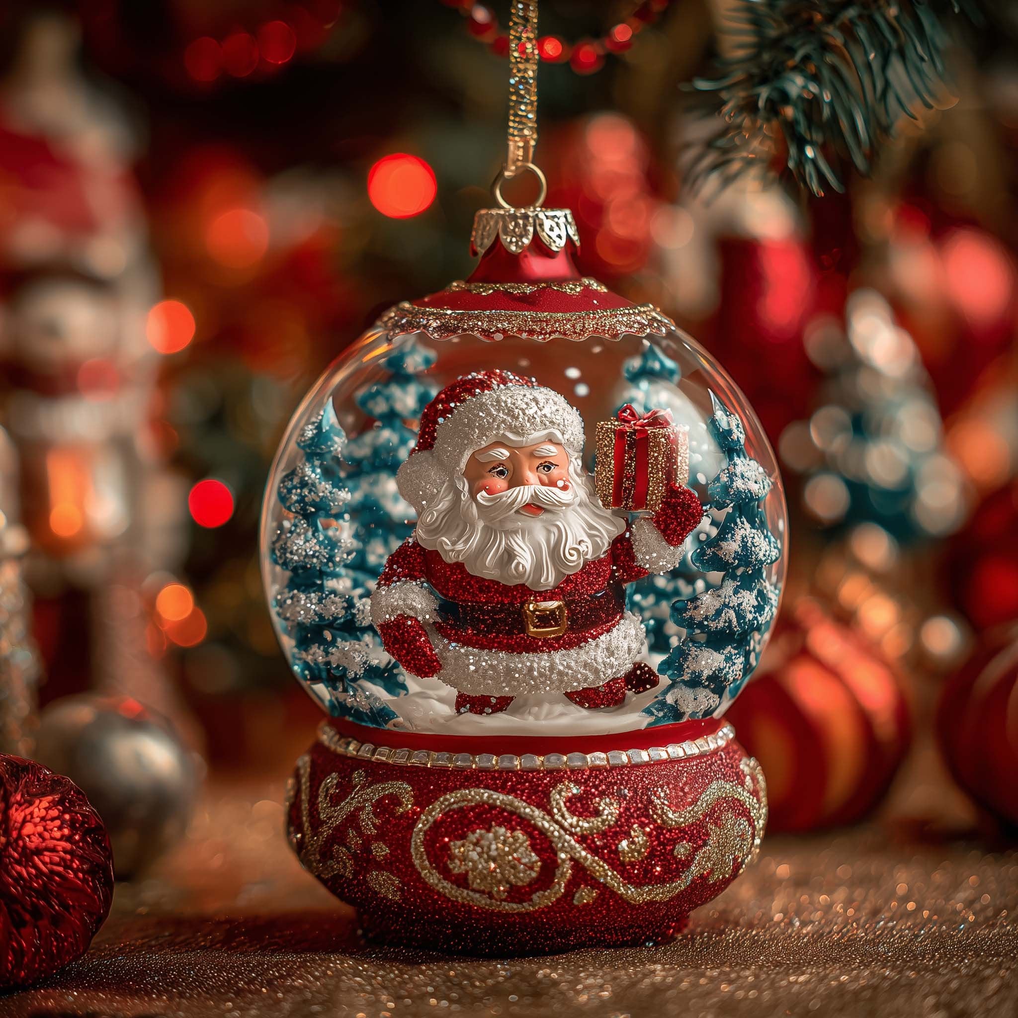 Santa in a Snow Globe Dome Christmas Ornament