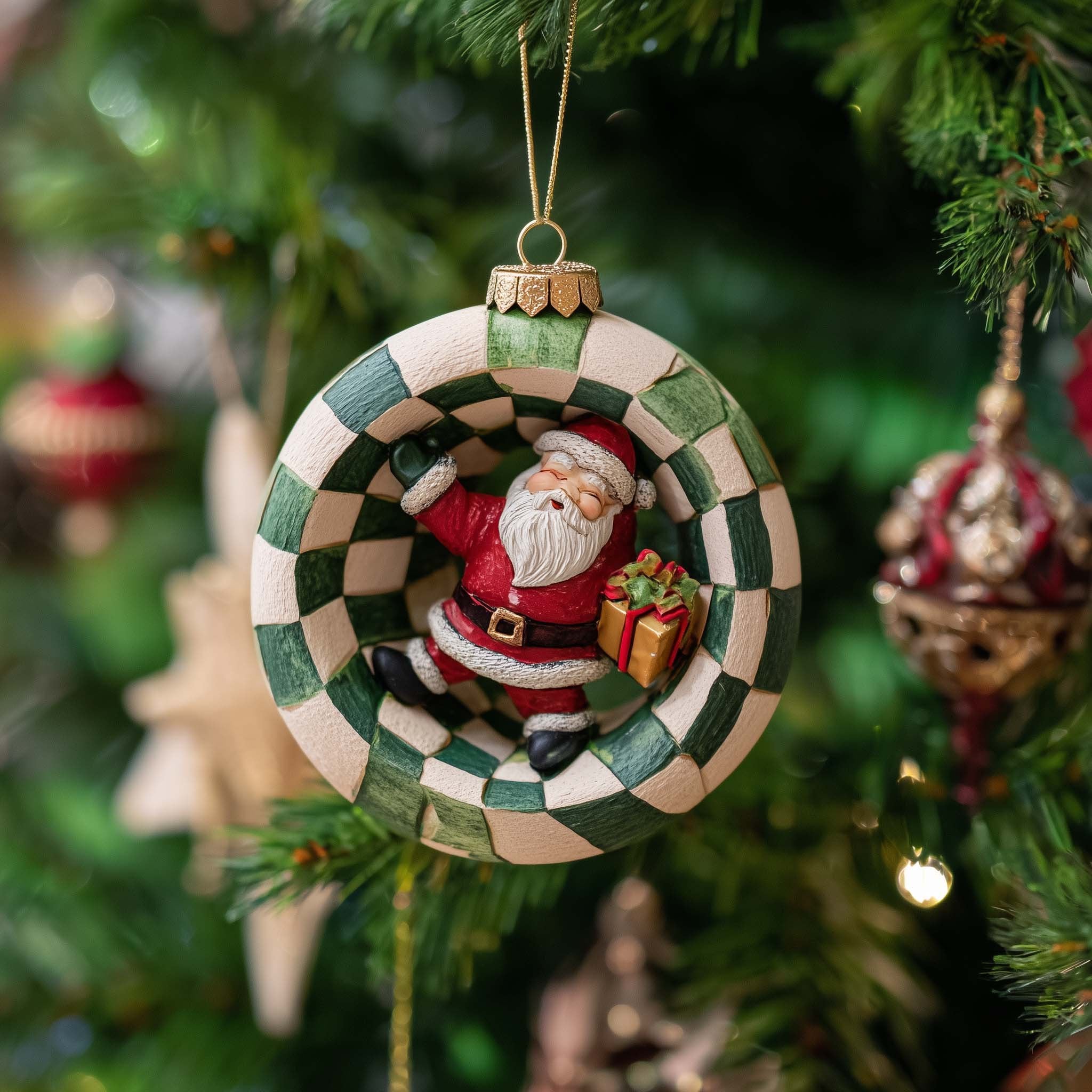 Santa in a Spiral Wreath Christmas Ornament
