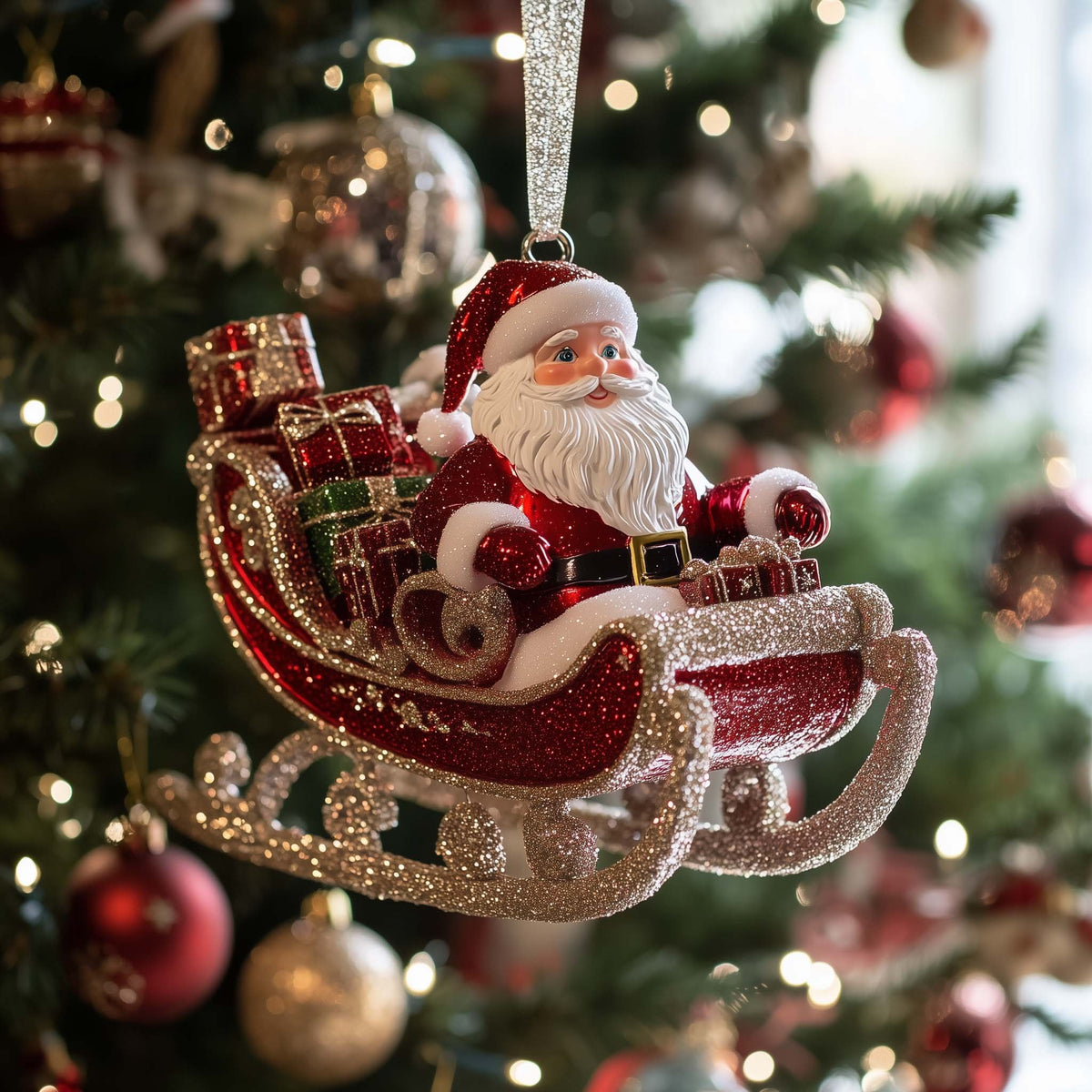 Santa's Glitter Sleigh Ride Christmas Ornament