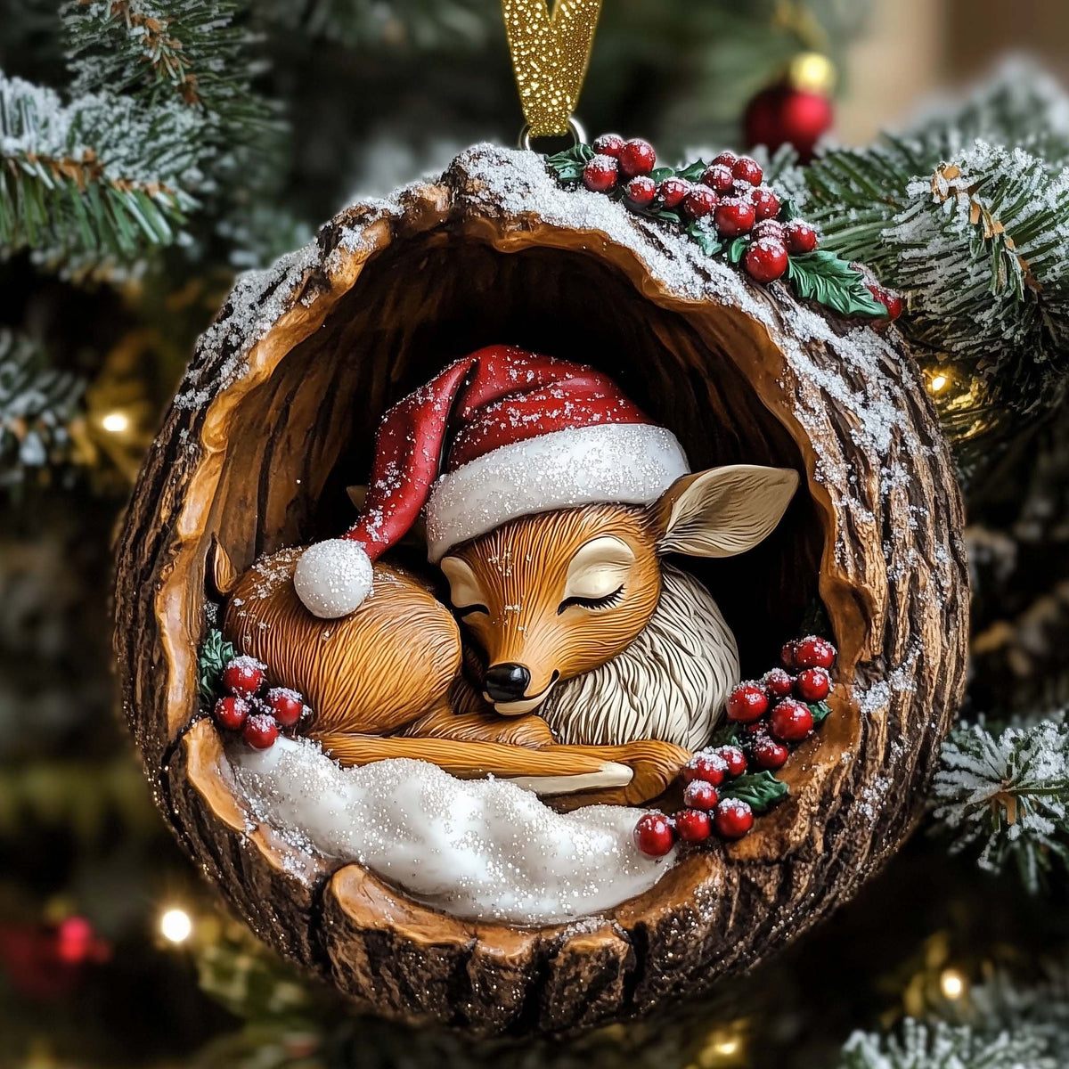 Fawn Asleep in a Walnut Shell Christmas Ornament