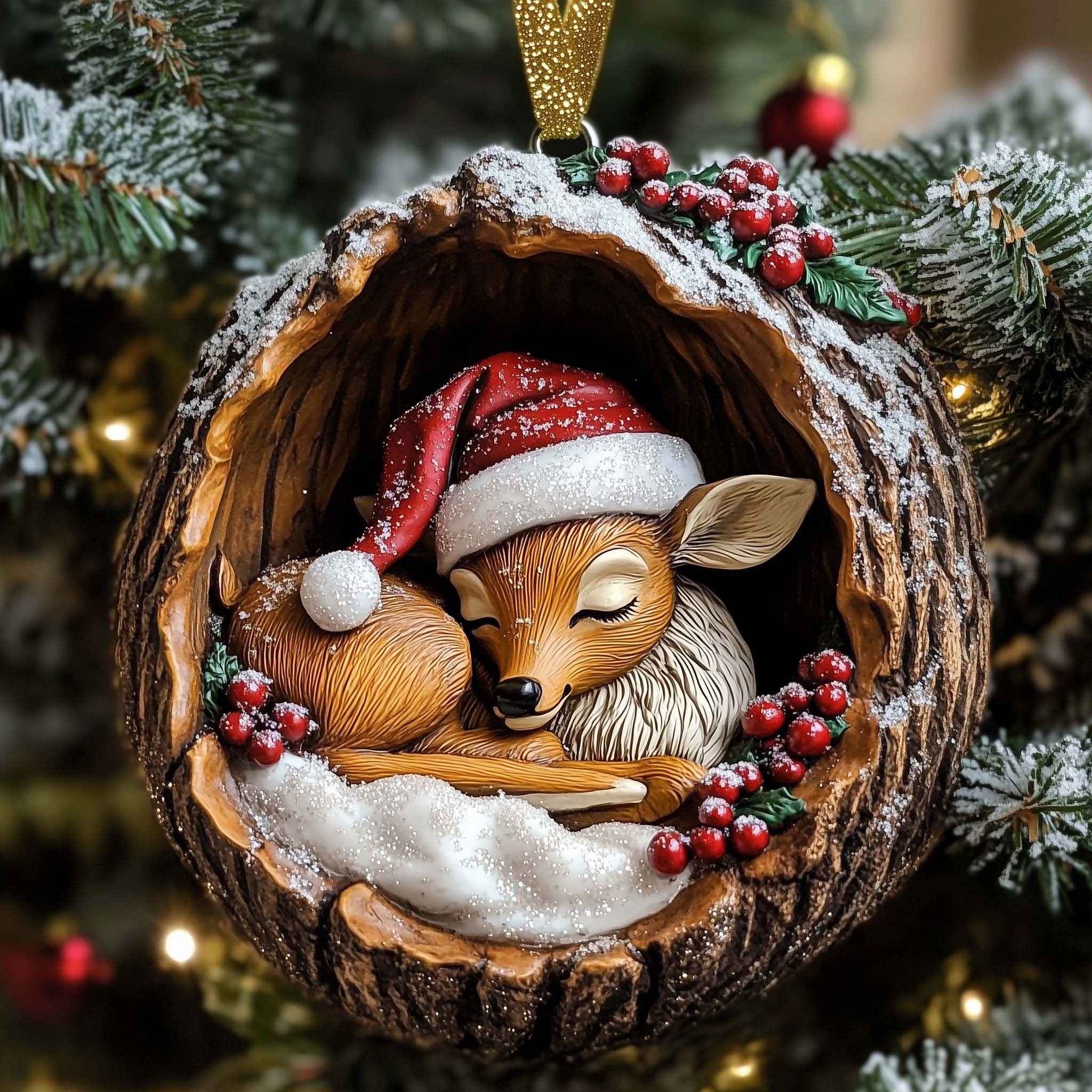 Fawn Asleep in a Walnut Shell Christmas Ornament