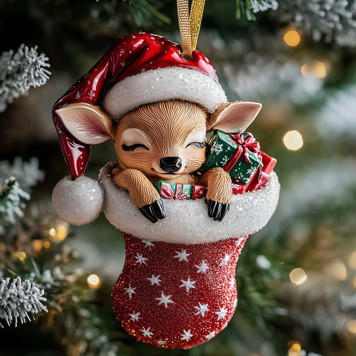 Fawn in a Red Christmas Stocking Christmas Ornament