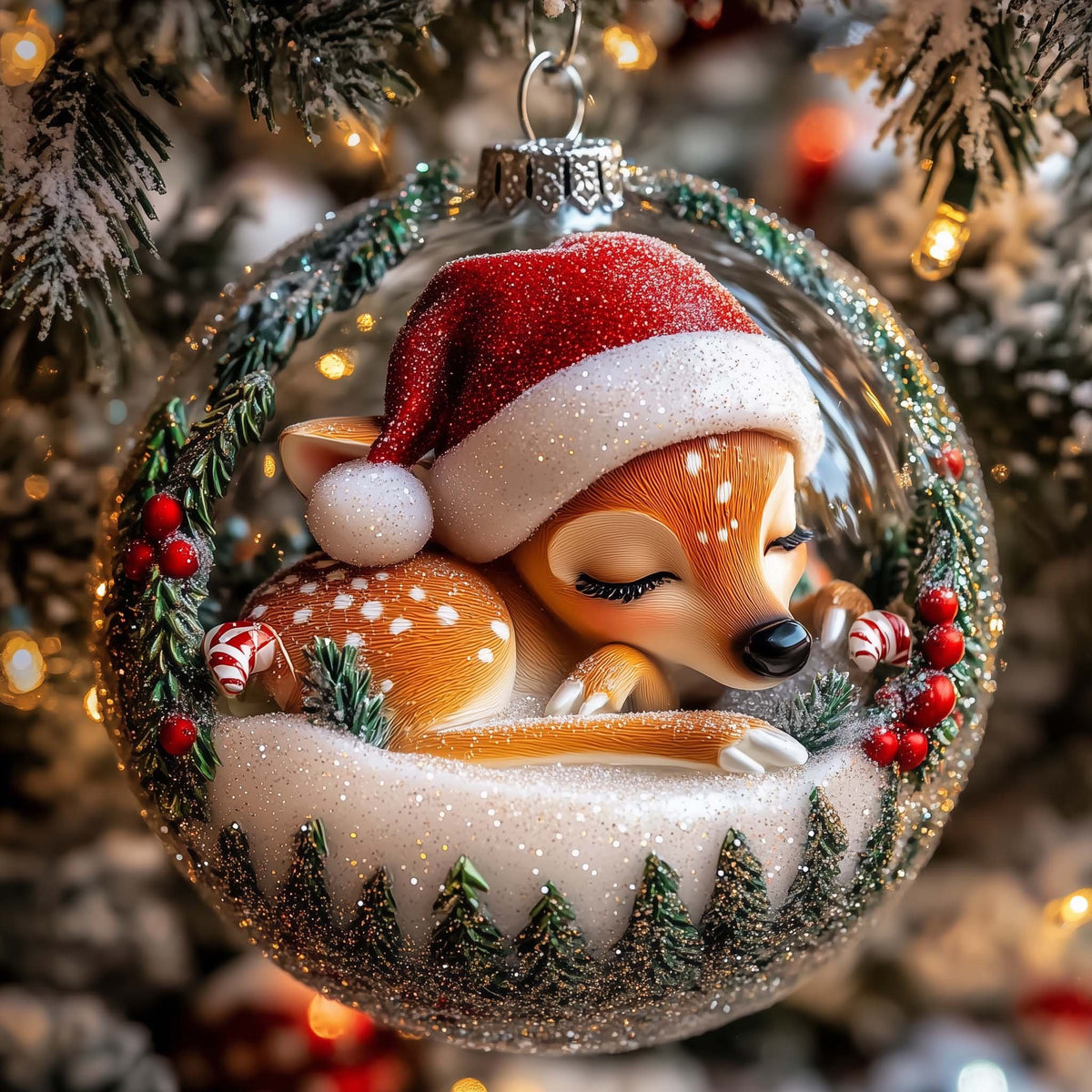 Fawn in a Snowy Globe Christmas Ornament