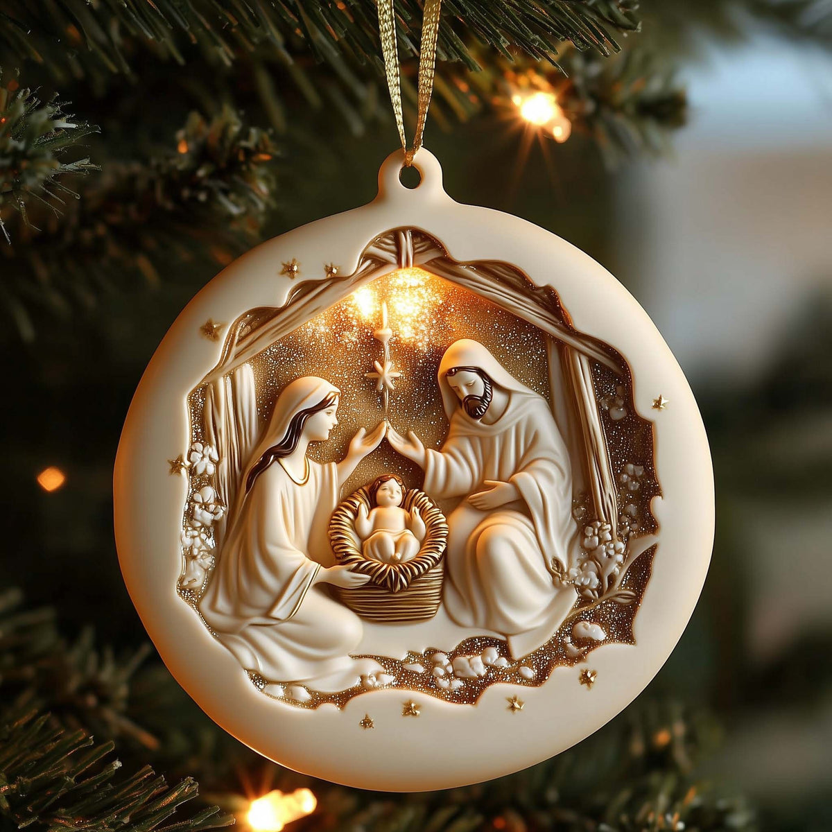 Holy Family Ivory Medallion Christmas Ornament
