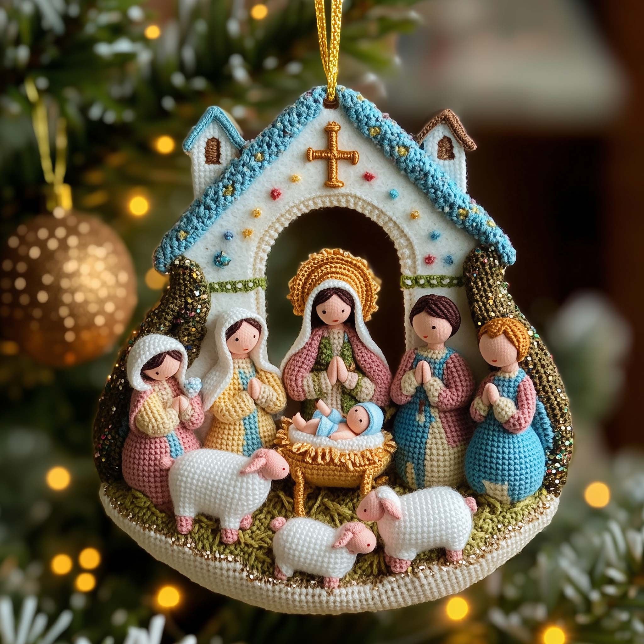 Crochet Nativity Chapel Christmas Ornament