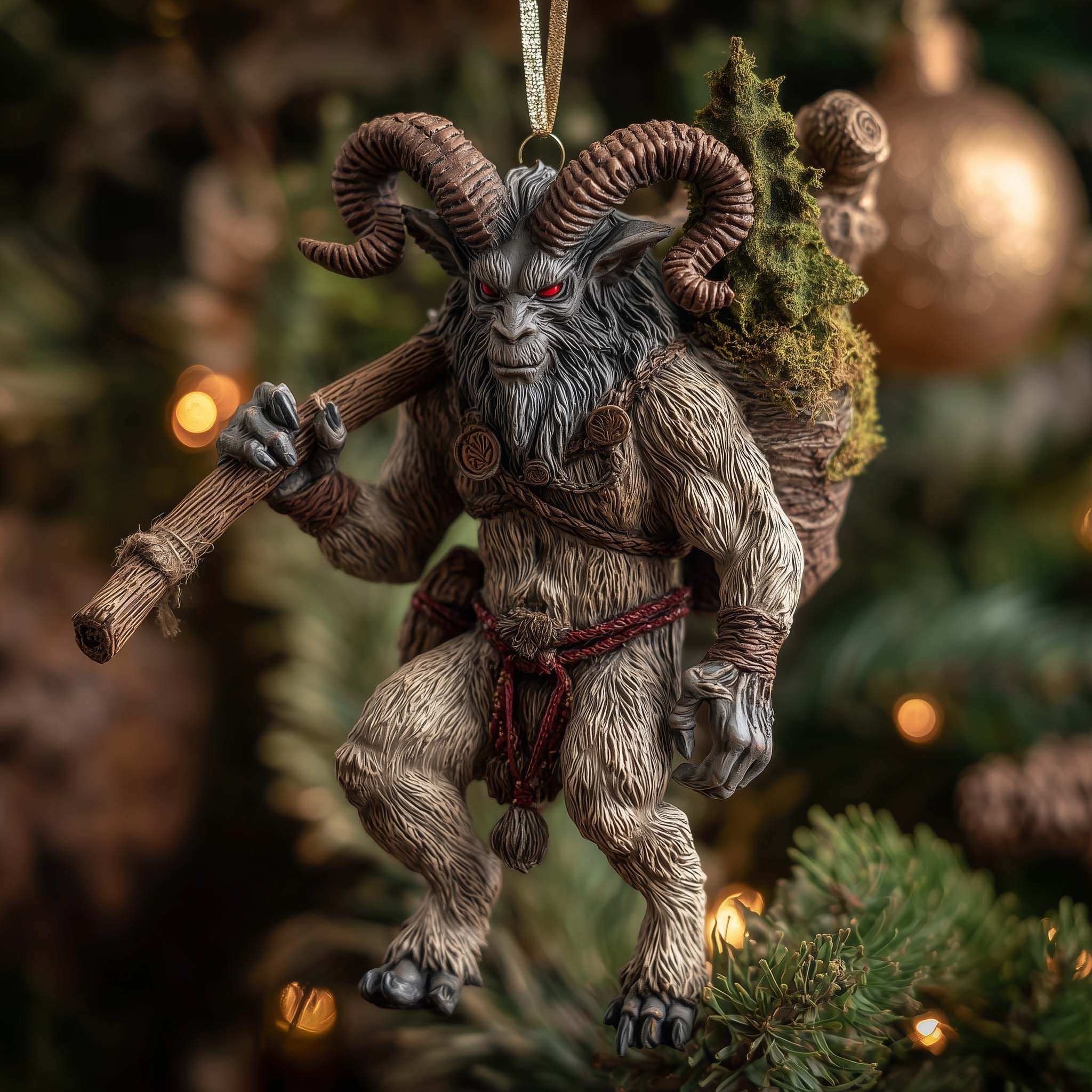 Wildwood Krampus with a Club Christmas Ornament