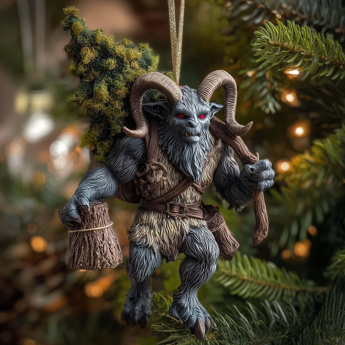 Krampus Hauling a Pine Tree Christmas Ornament