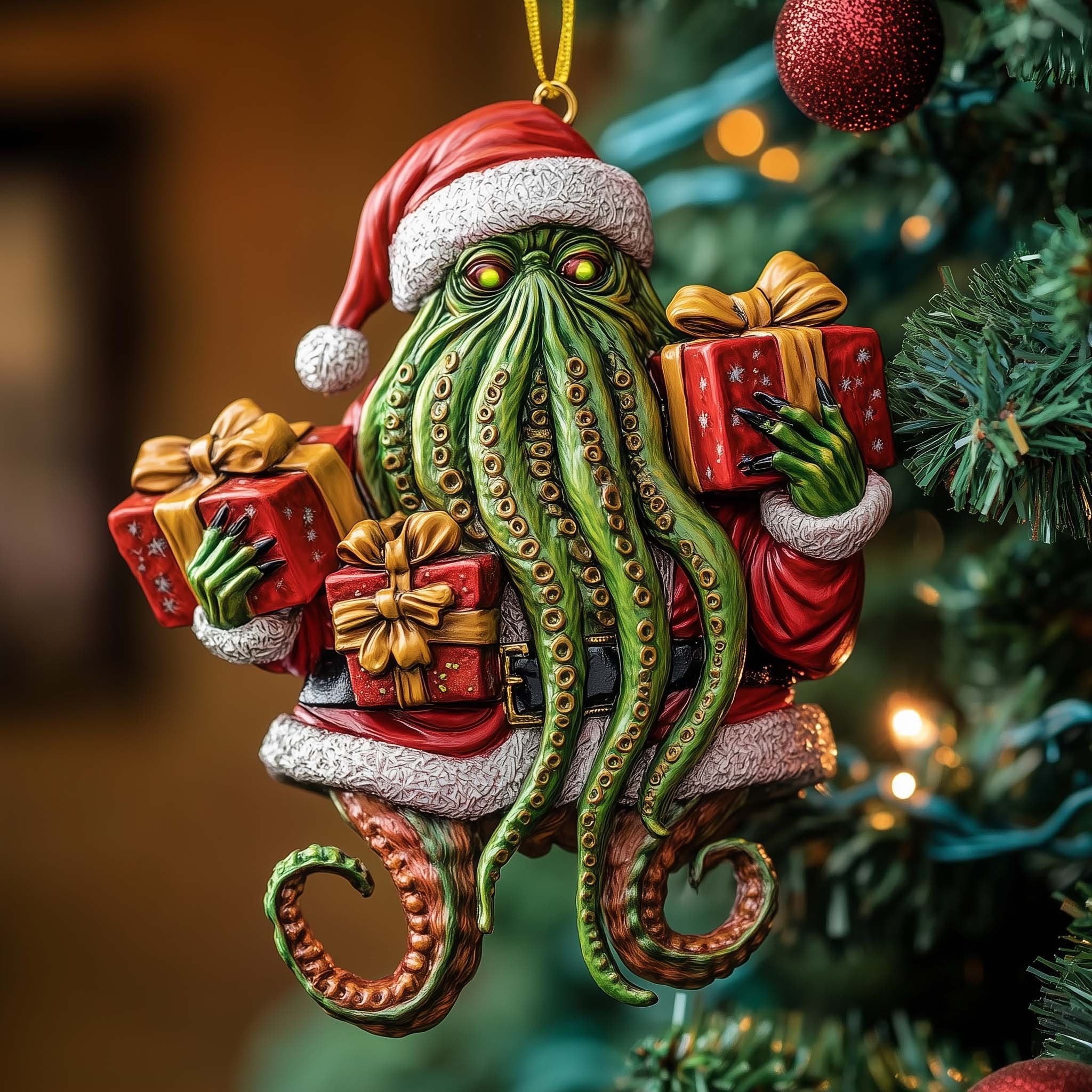 Tentacled Santa with Presents Christmas Ornament