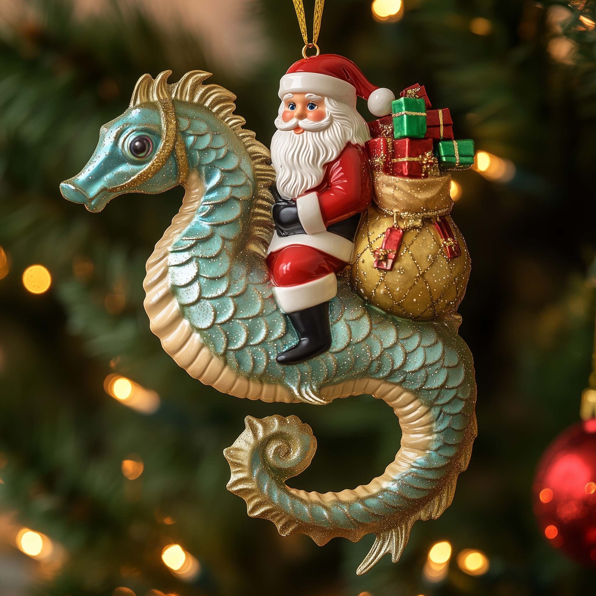 Santa Riding a Seahorse Christmas Ornament