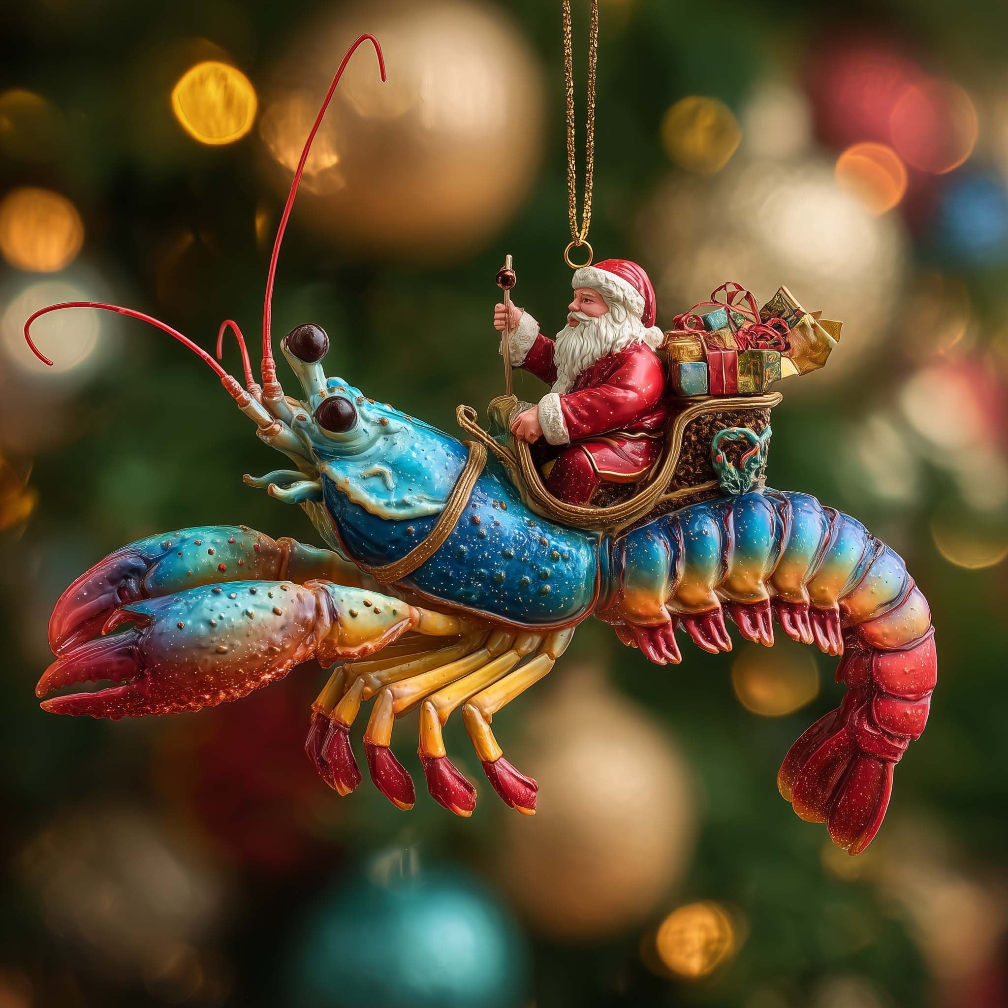 Santa Sleighing on a Lobster Christmas Ornament