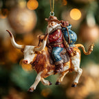Cowboy Santa on a Longhorn Christmas Ornament