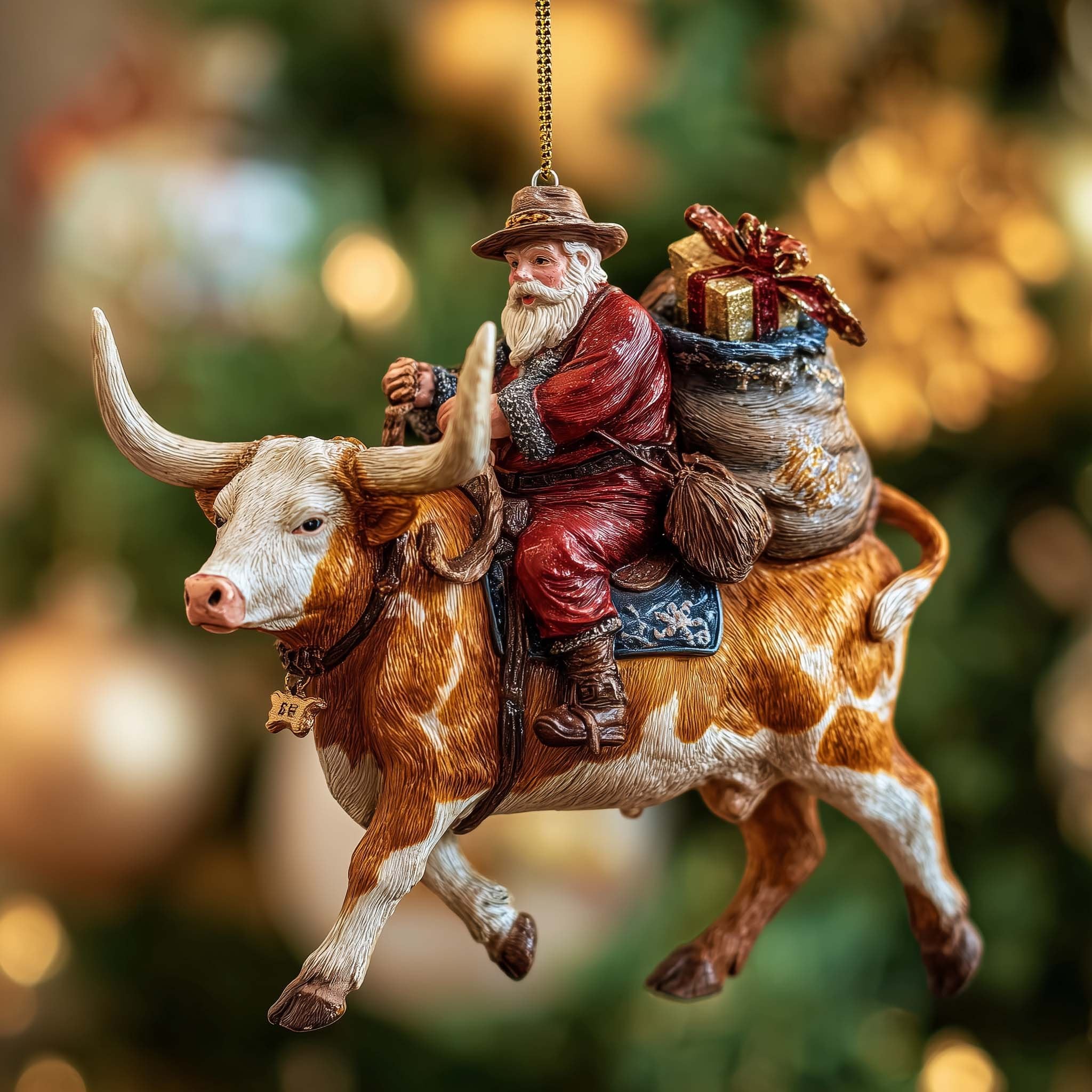 Cowboy Santa Riding the Bull Christmas Ornament