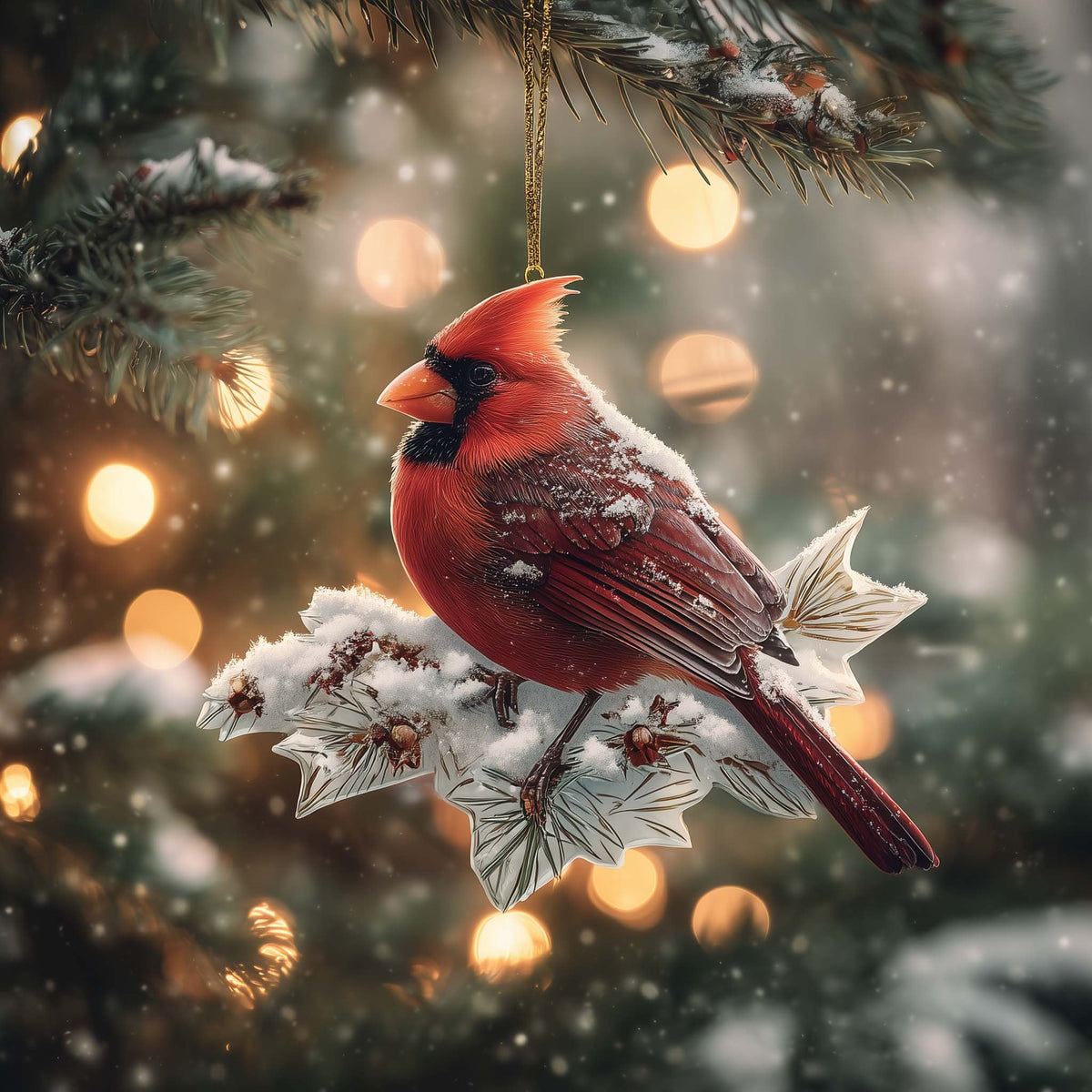 Cardinal on a Frosted Branch Christmas Ornament
