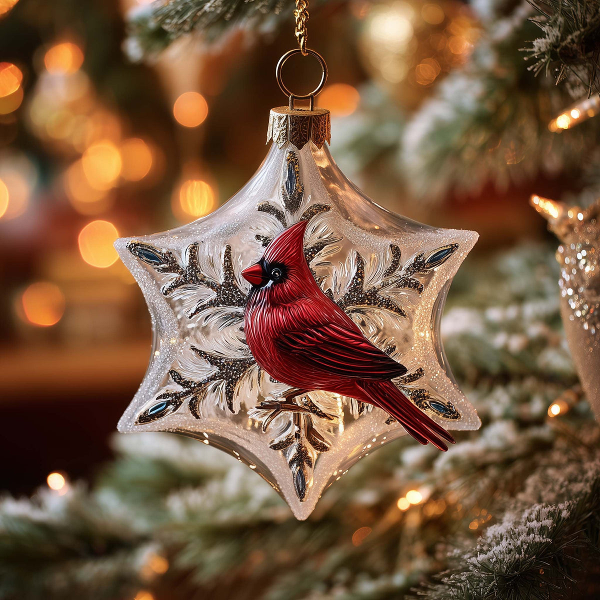 Cardinal Snowflake Star Christmas Ornament