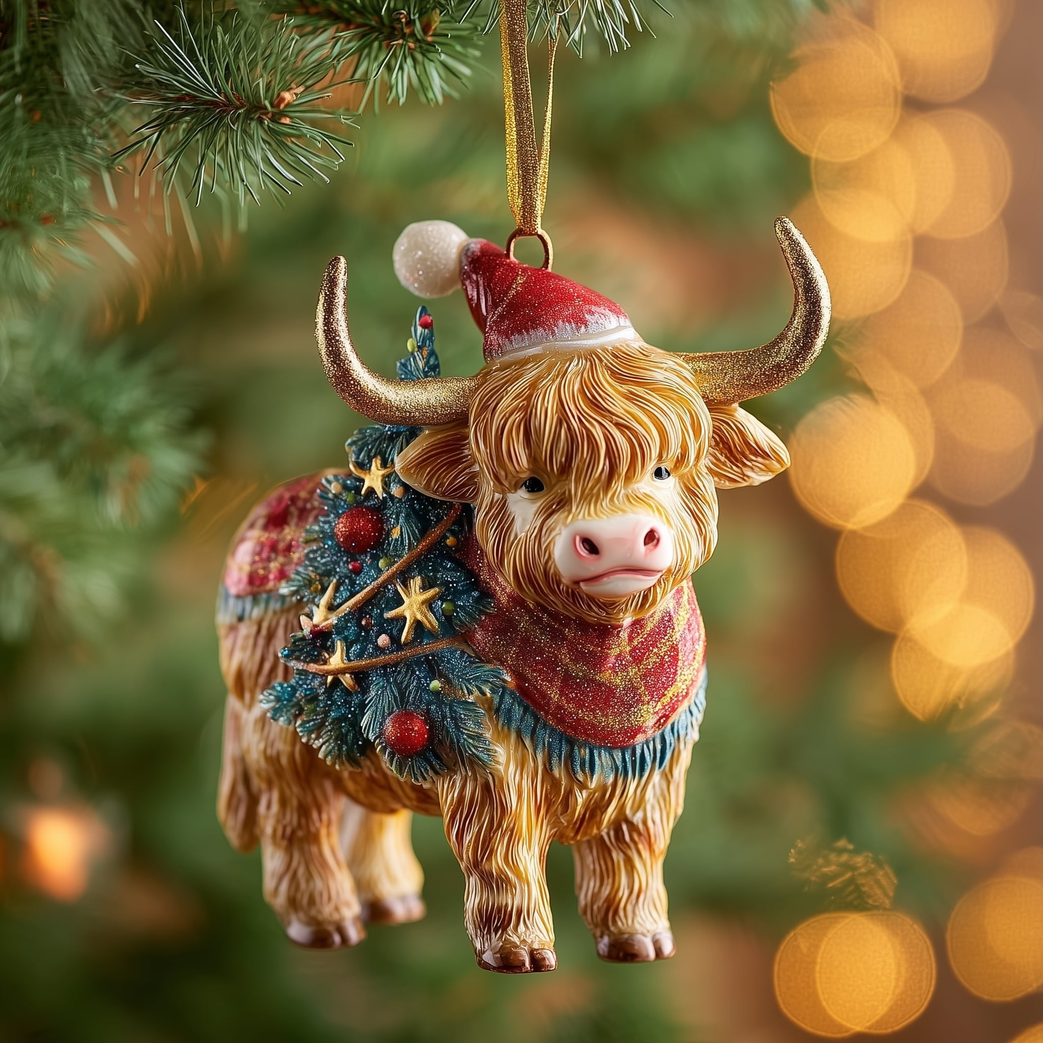 Highland Cow in a Christmas Sweater Christmas Ornament