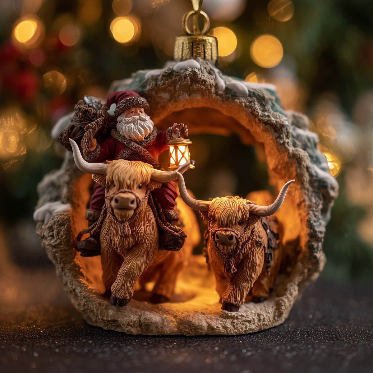 Santa Leading the Highland Herd Christmas Ornament
