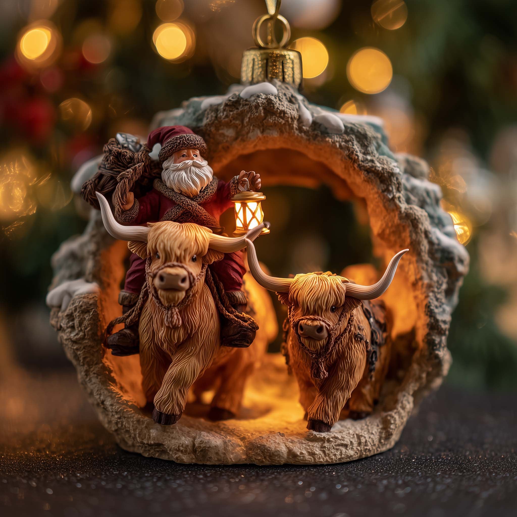 Santa Leading the Highland Herd Christmas Ornament