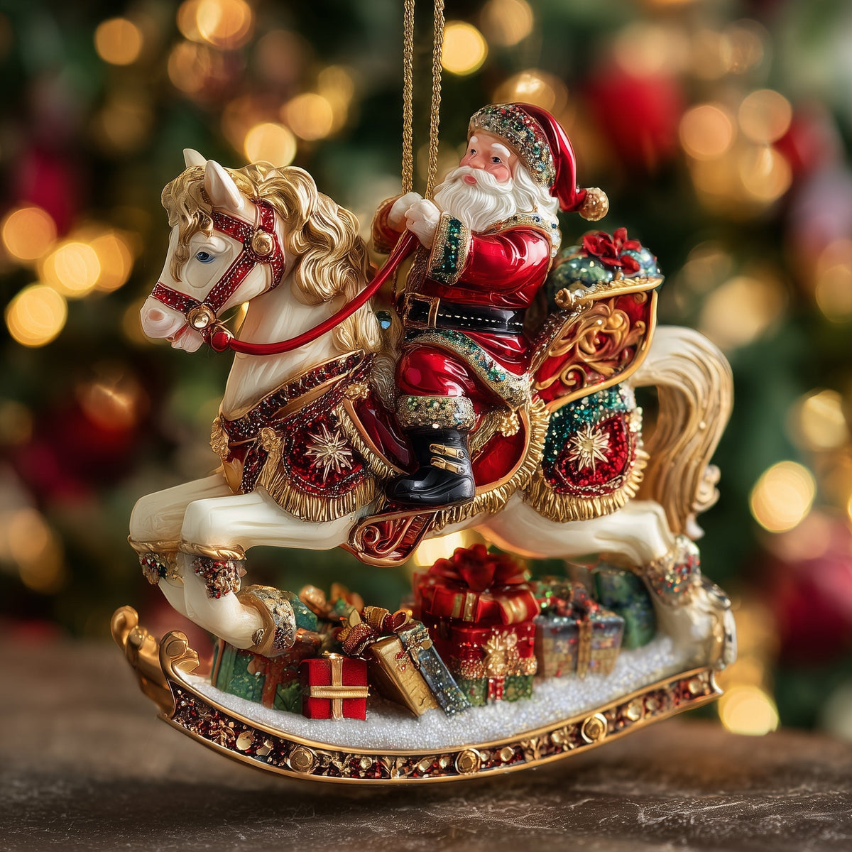 Santa on a Rocking Horse Sleigh Christmas Ornament