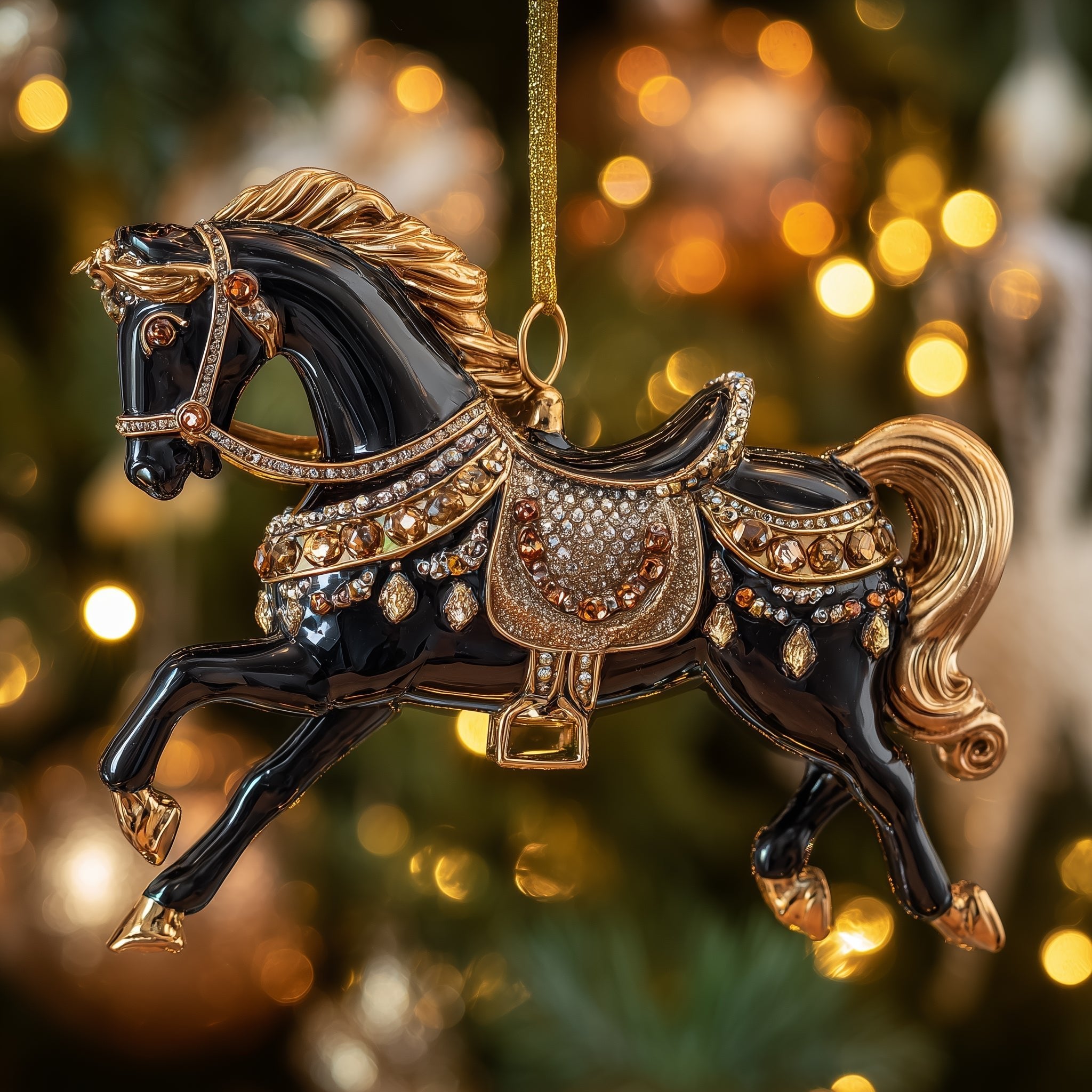 Black and Gold Carousel Horse Christmas Ornament
