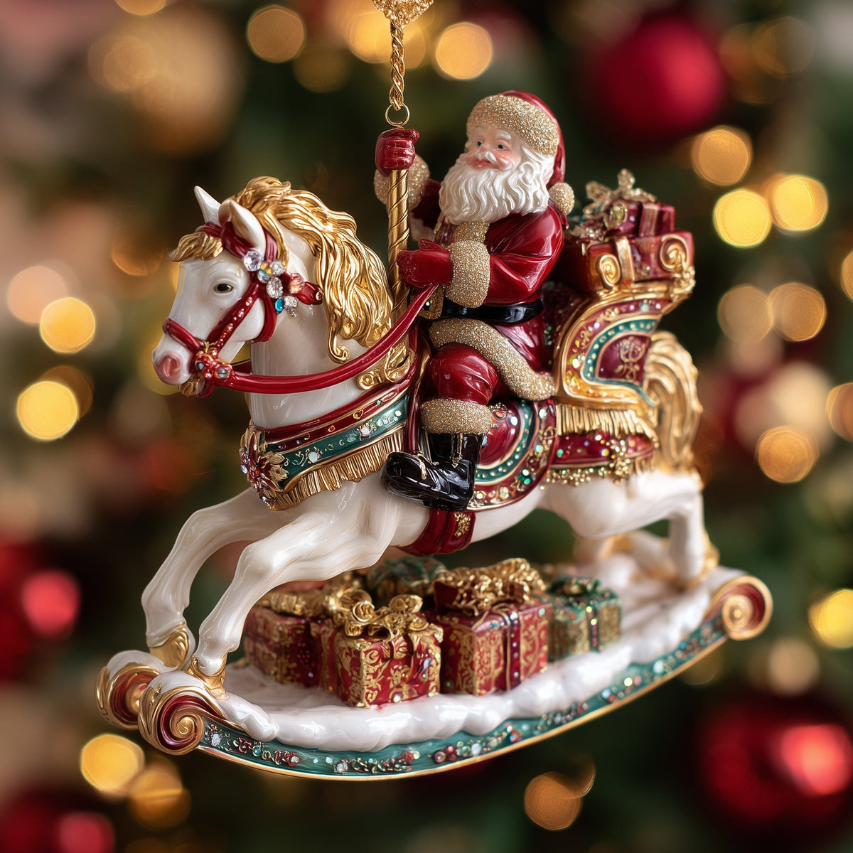 Santa Riding a Rocking Horse Christmas Ornament