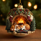 Cats Asleep by the Fireplace Christmas Ornament
