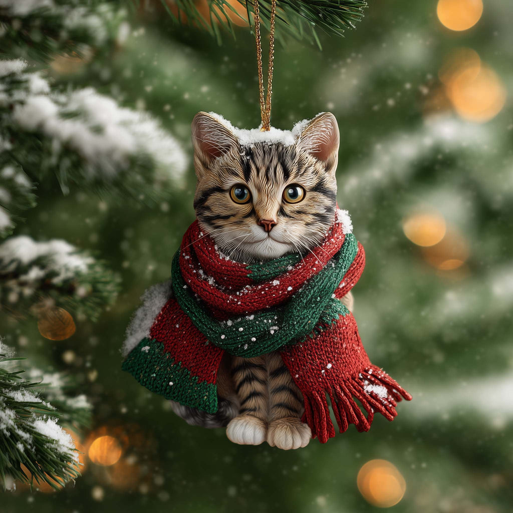 Tabby Kitten in a Winter Scarf Christmas Ornament