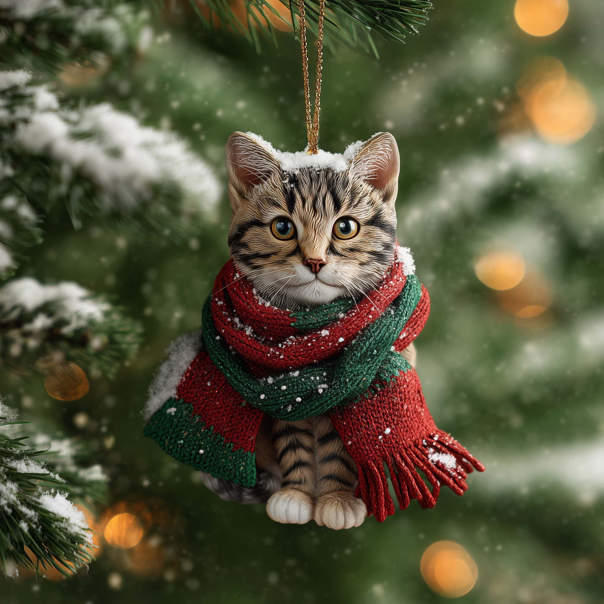 Tabby Kitten in a Winter Scarf Christmas Ornament