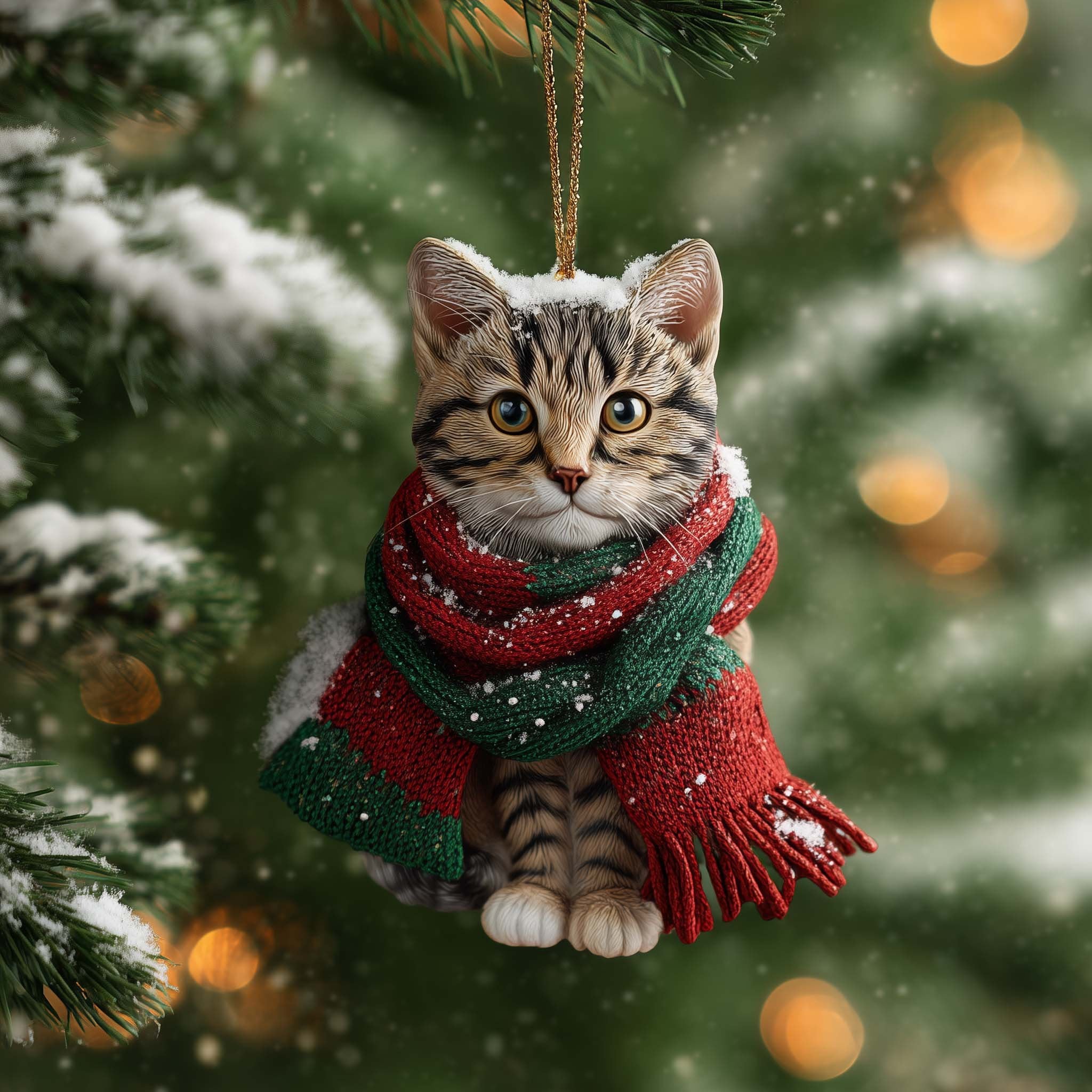 Tabby Kitten in a Winter Scarf Christmas Ornament