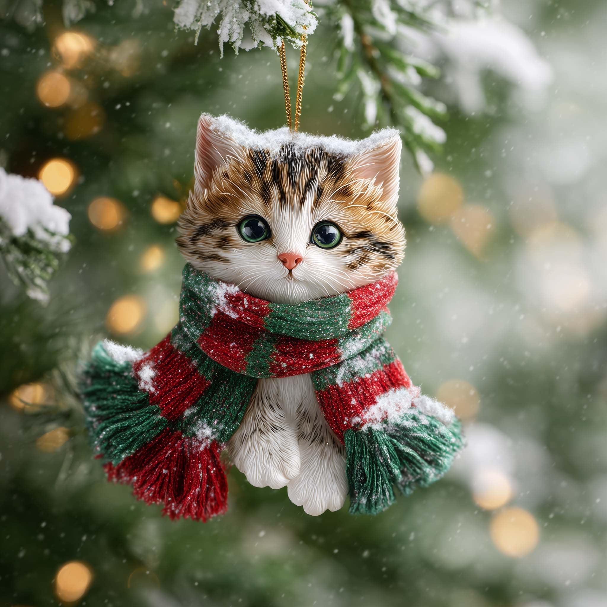 Kitten in a Candy Stripe Scarf Christmas Ornament