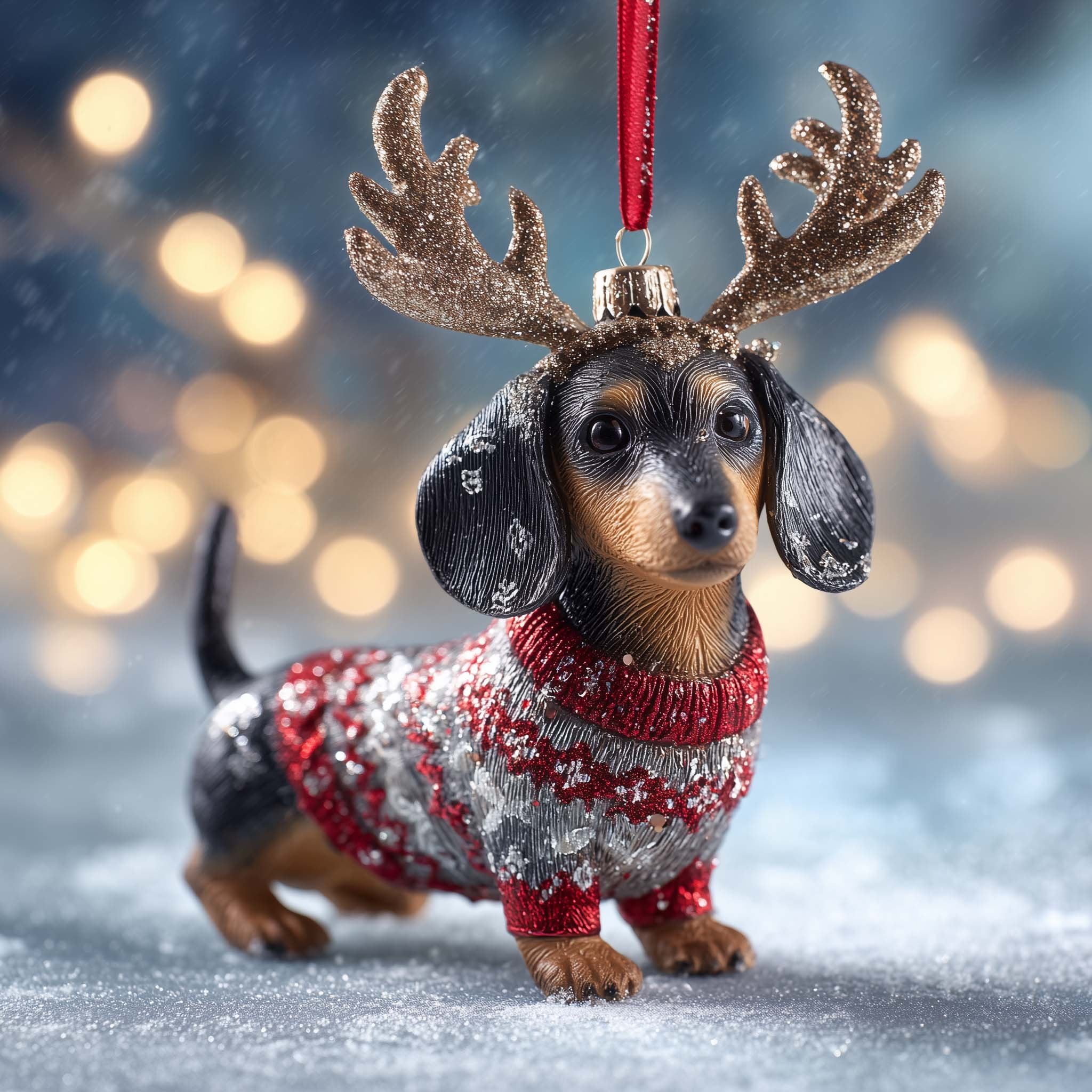 Dachshund with Glitter Antlers Christmas Ornament