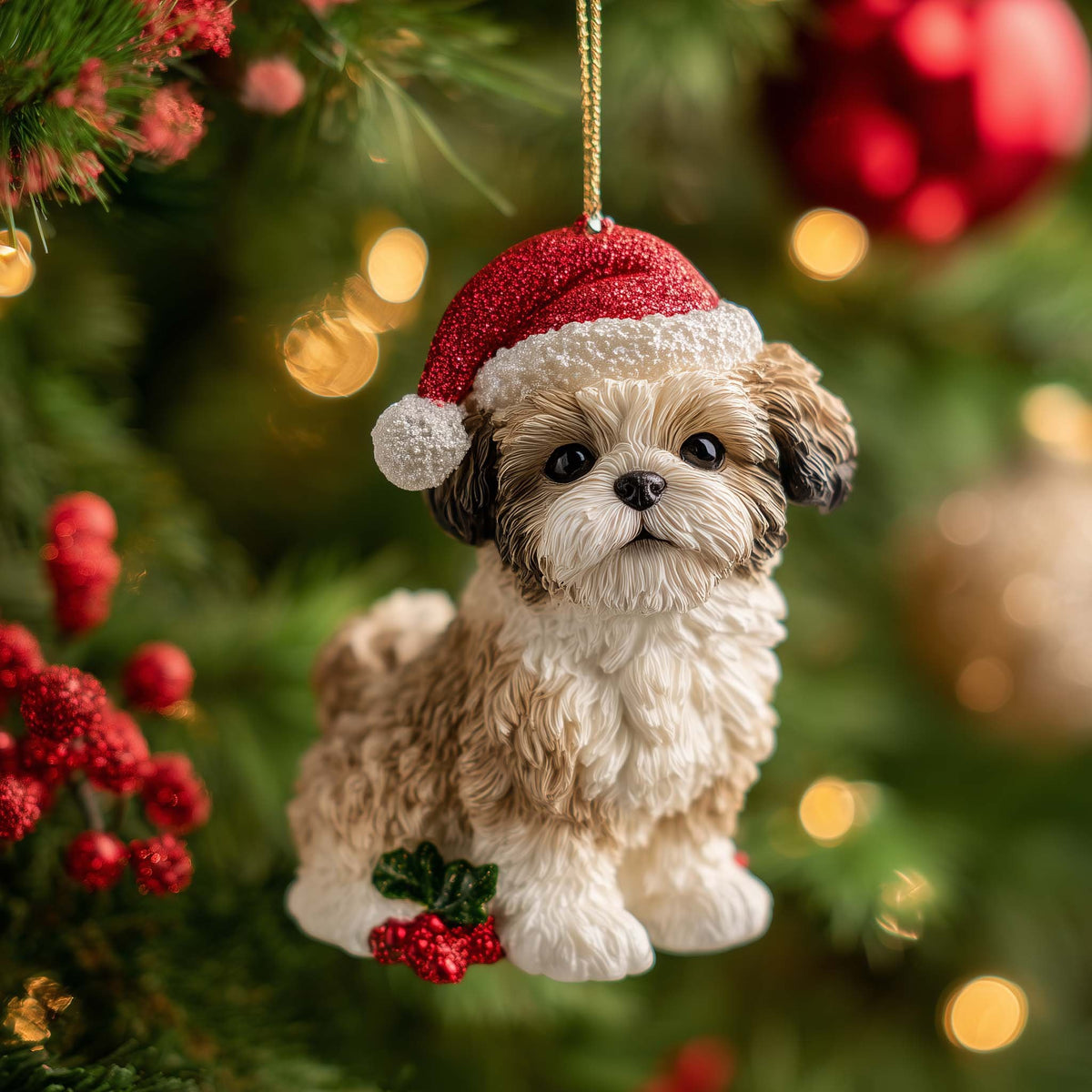 Shih Tzu in a Santa Hat Christmas Ornament