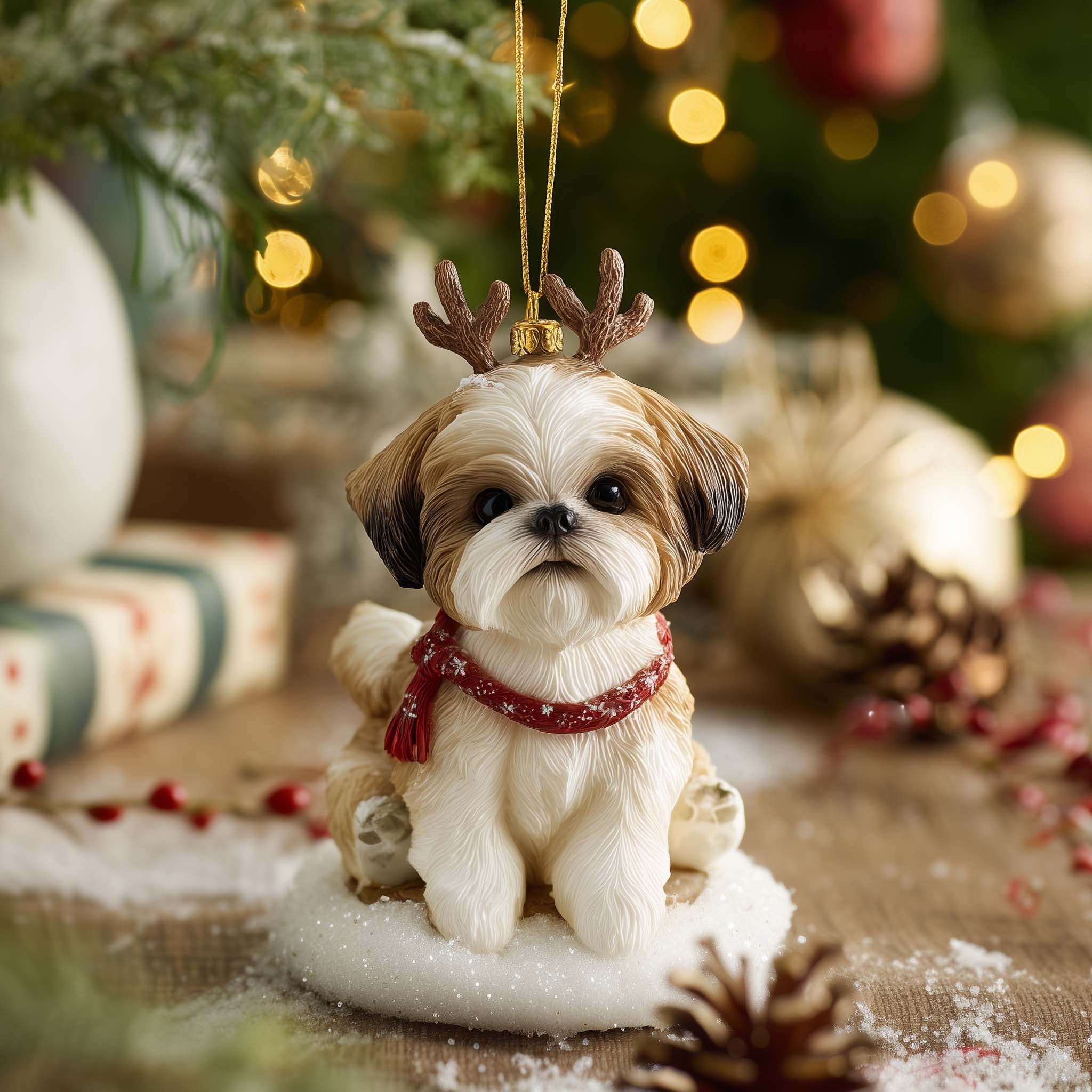 Shih Tzu with Reindeer Antlers Christmas Ornament