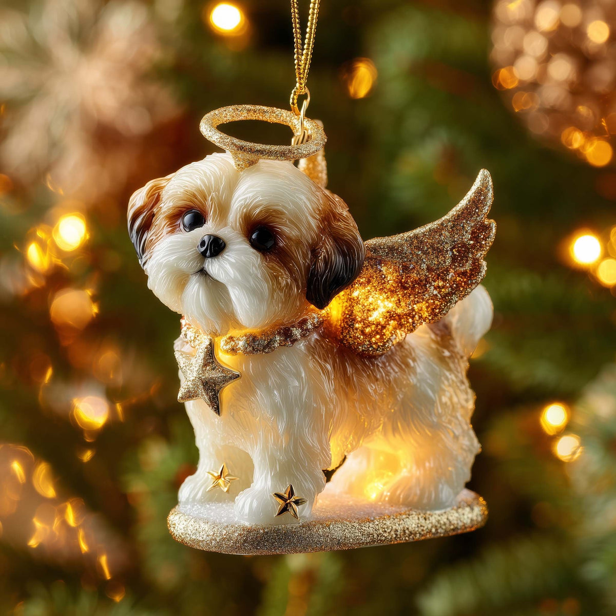 Shih Tzu Angel with Golden Wings Christmas Ornament